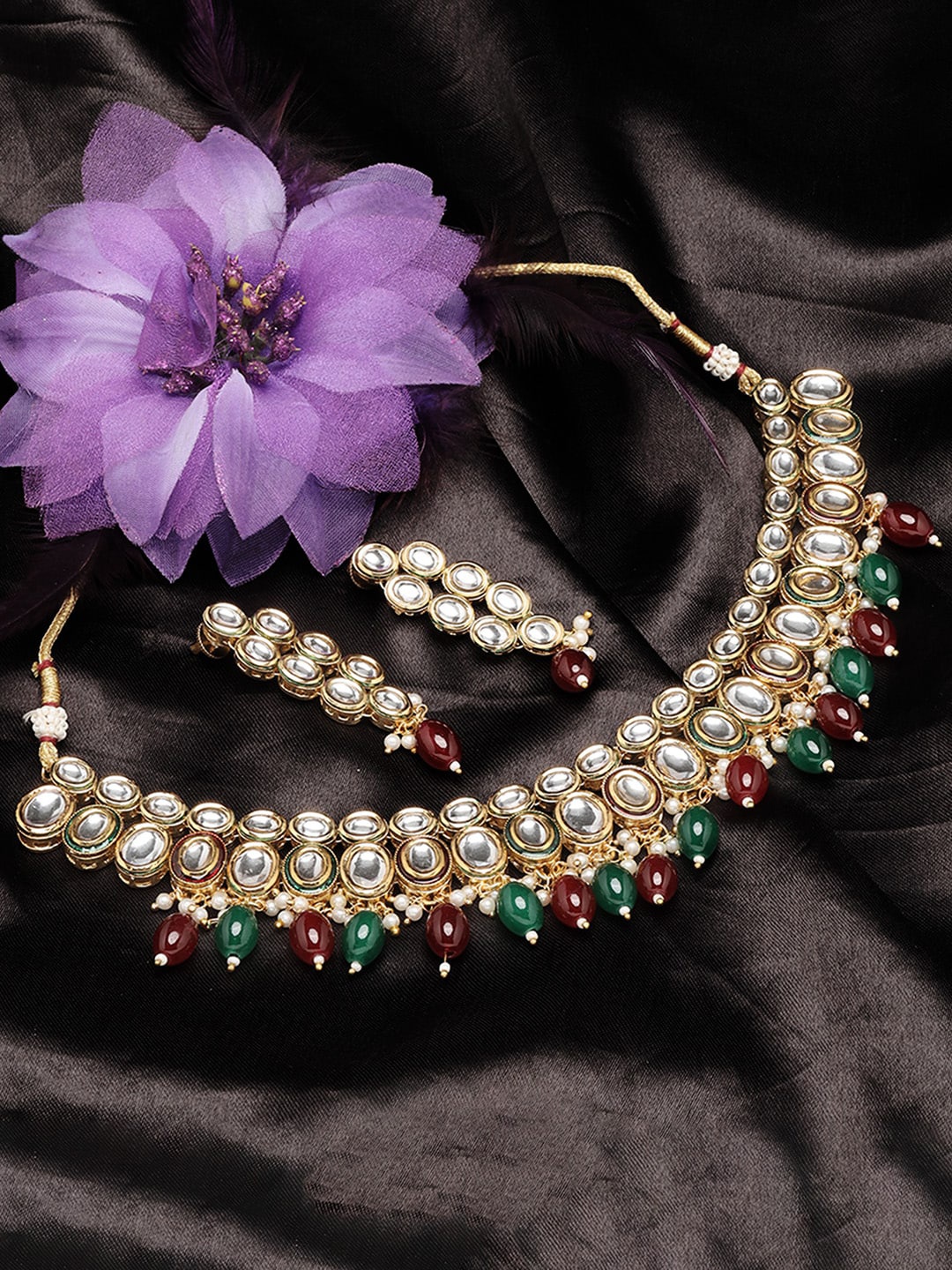 

ADIVA Gold-Plated Kundan Studded Necklace With Earrings