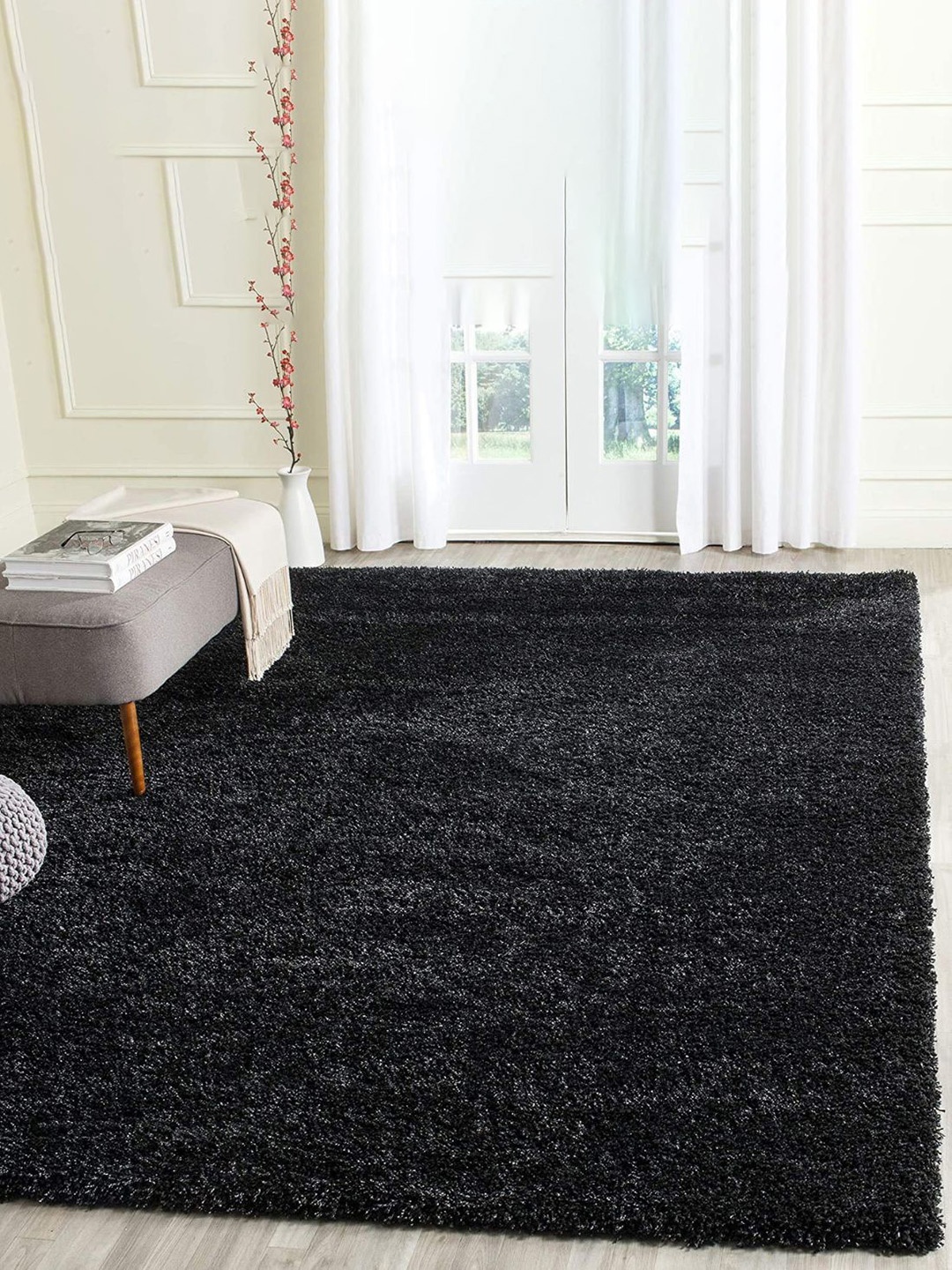 

Shopgallery Black Solid Rectangular Anti-Skid Shaggy Carpet