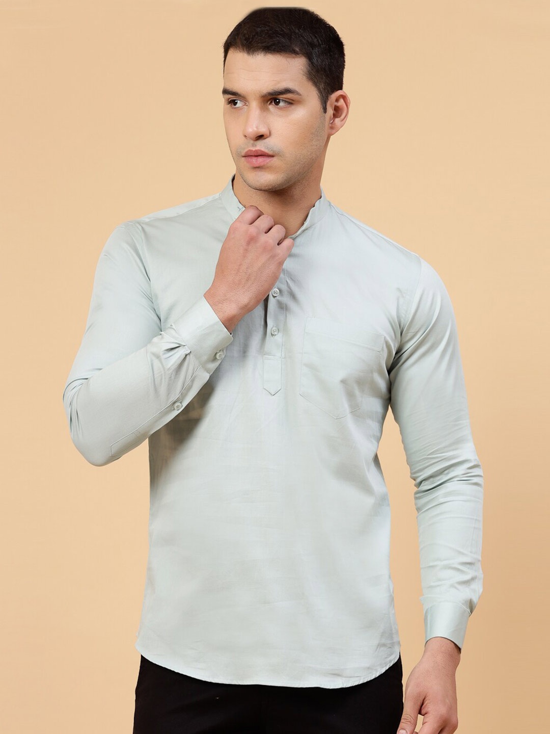 

JADEBERRY Standard Band Collar Cotton Casual Shirt, Grey