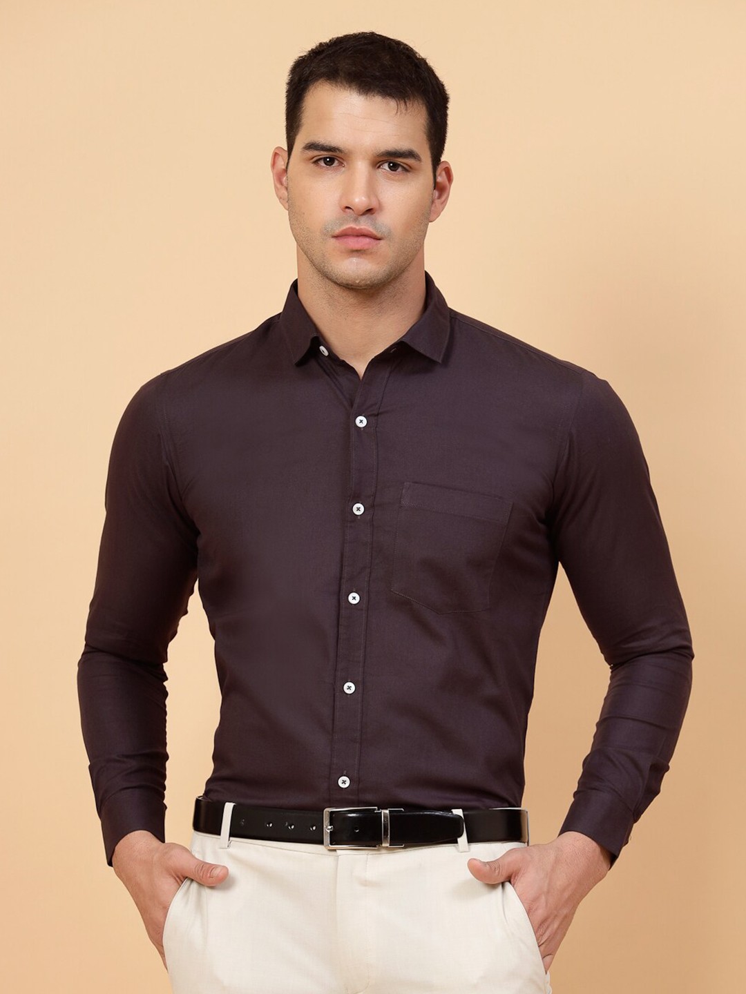 

JADEBERRY Standard Spread Collar Long Sleeves Cotton Formal Shirt, Brown