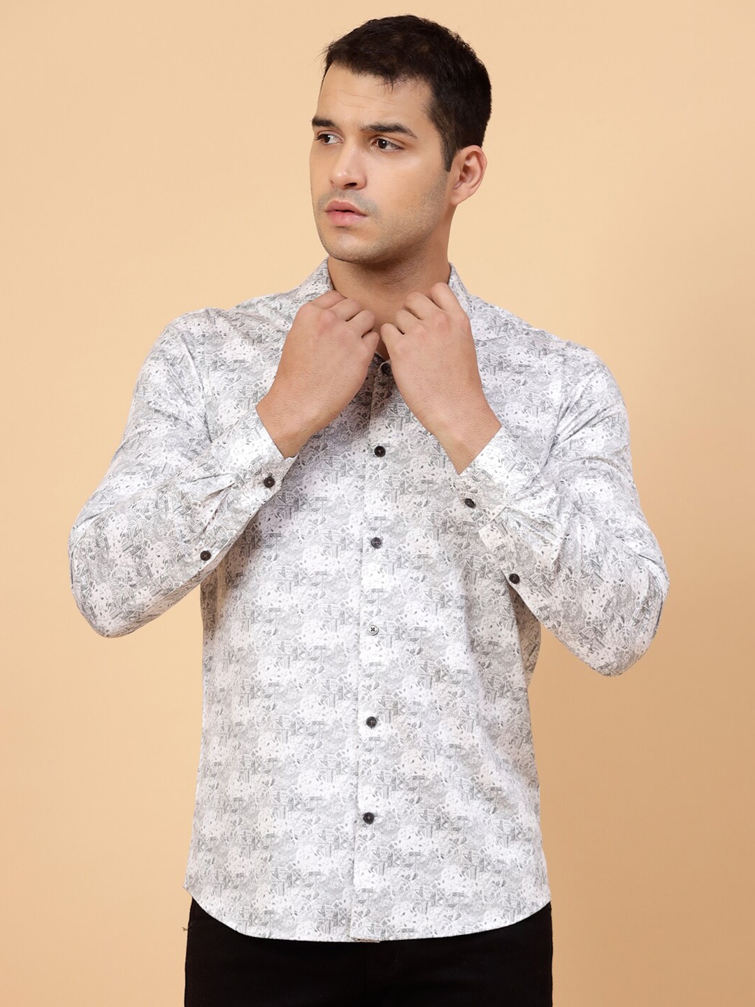 

JADEBERRY Standard Abstract Printed Cotton Casual Shirt, White