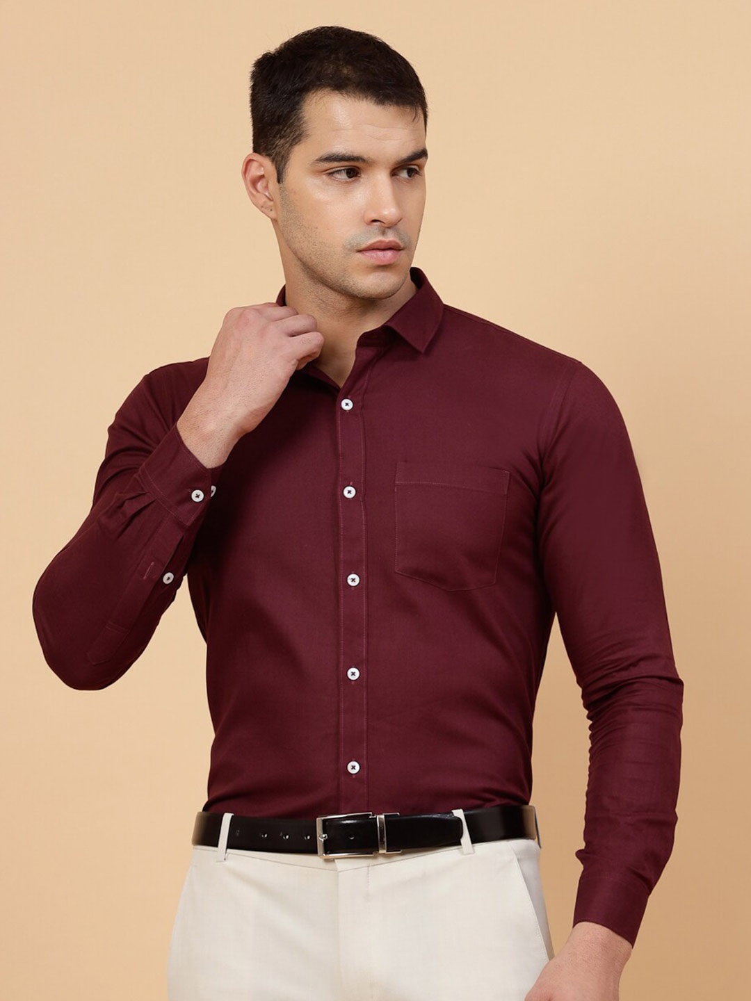 

JADEBERRY Standard Cotton Formal Shirt, Maroon