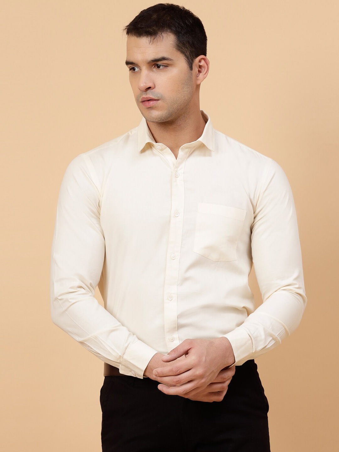 

JADEBERRY Standard Spread Collar Cotton Formal Shirt, Cream