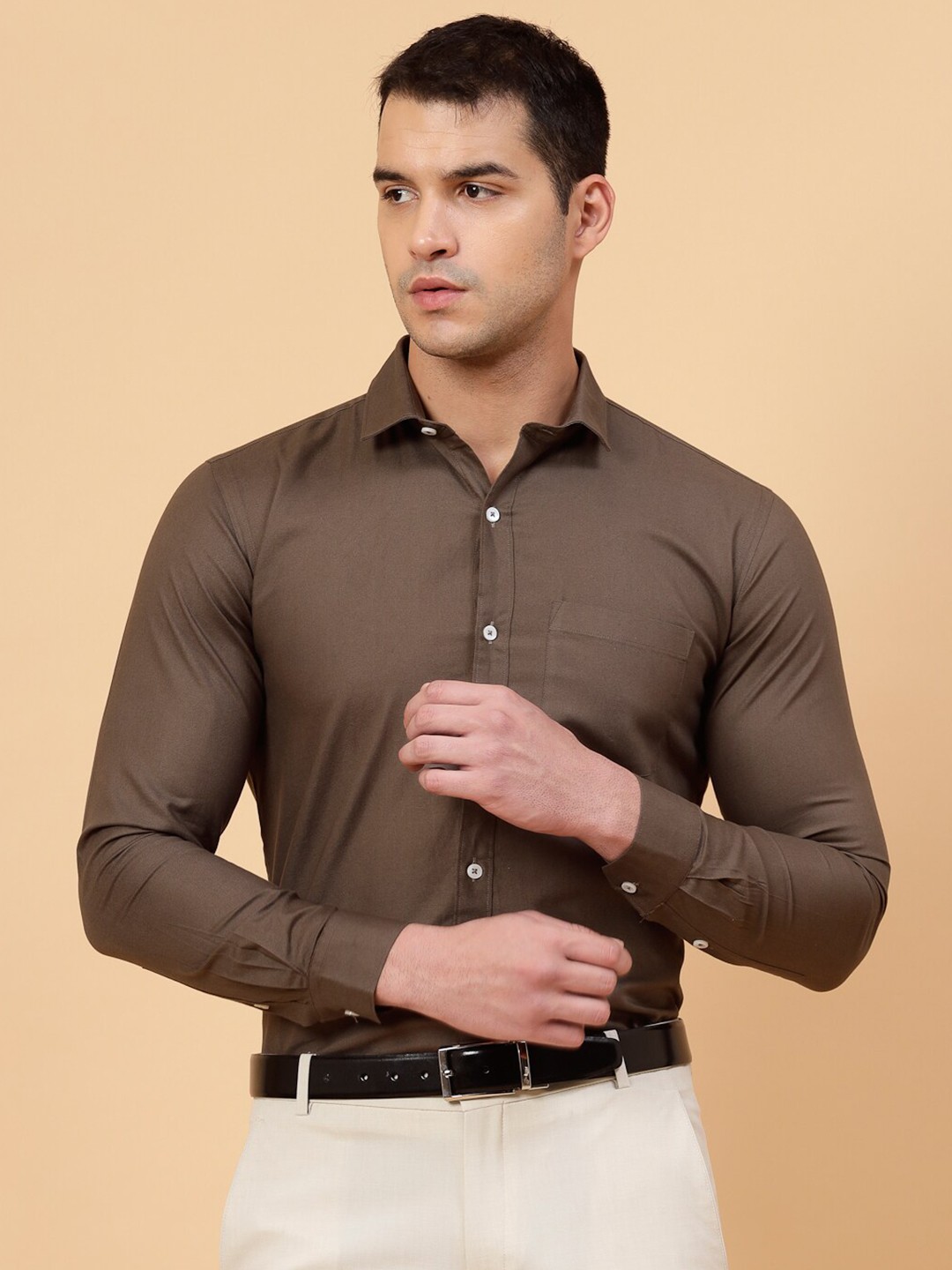 

JADEBERRY Standard Spread Collar Cotton Formal Shirt, Brown