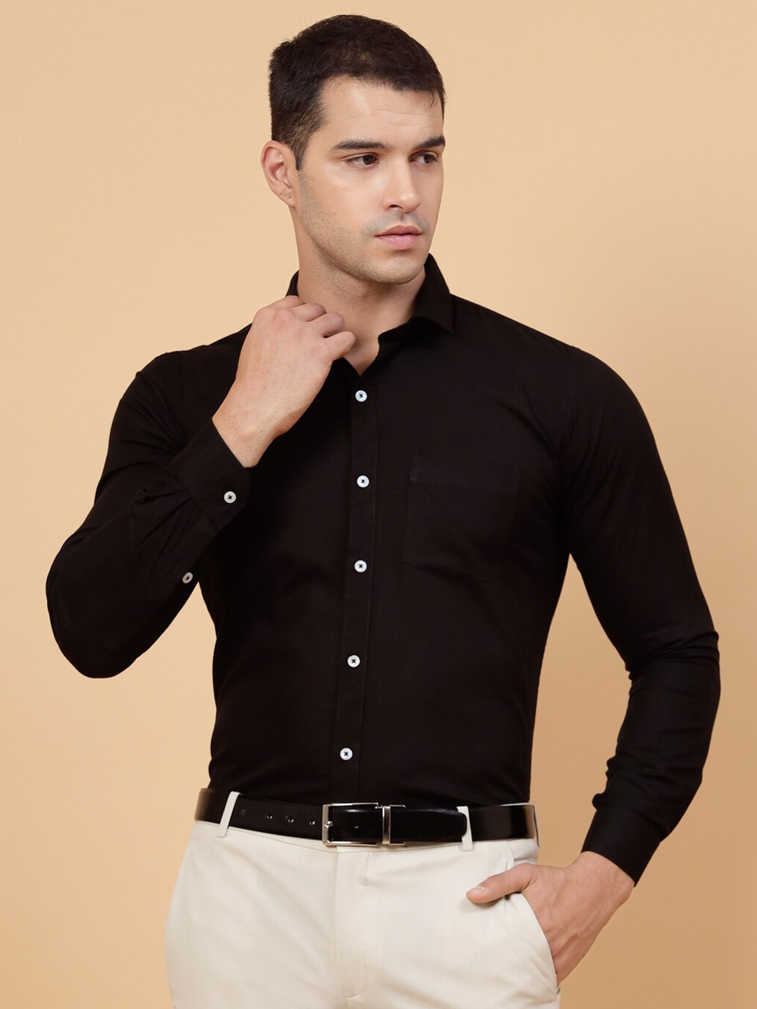 

JADEBERRY Standard Spread Collar Cotton Formal Shirt, Black