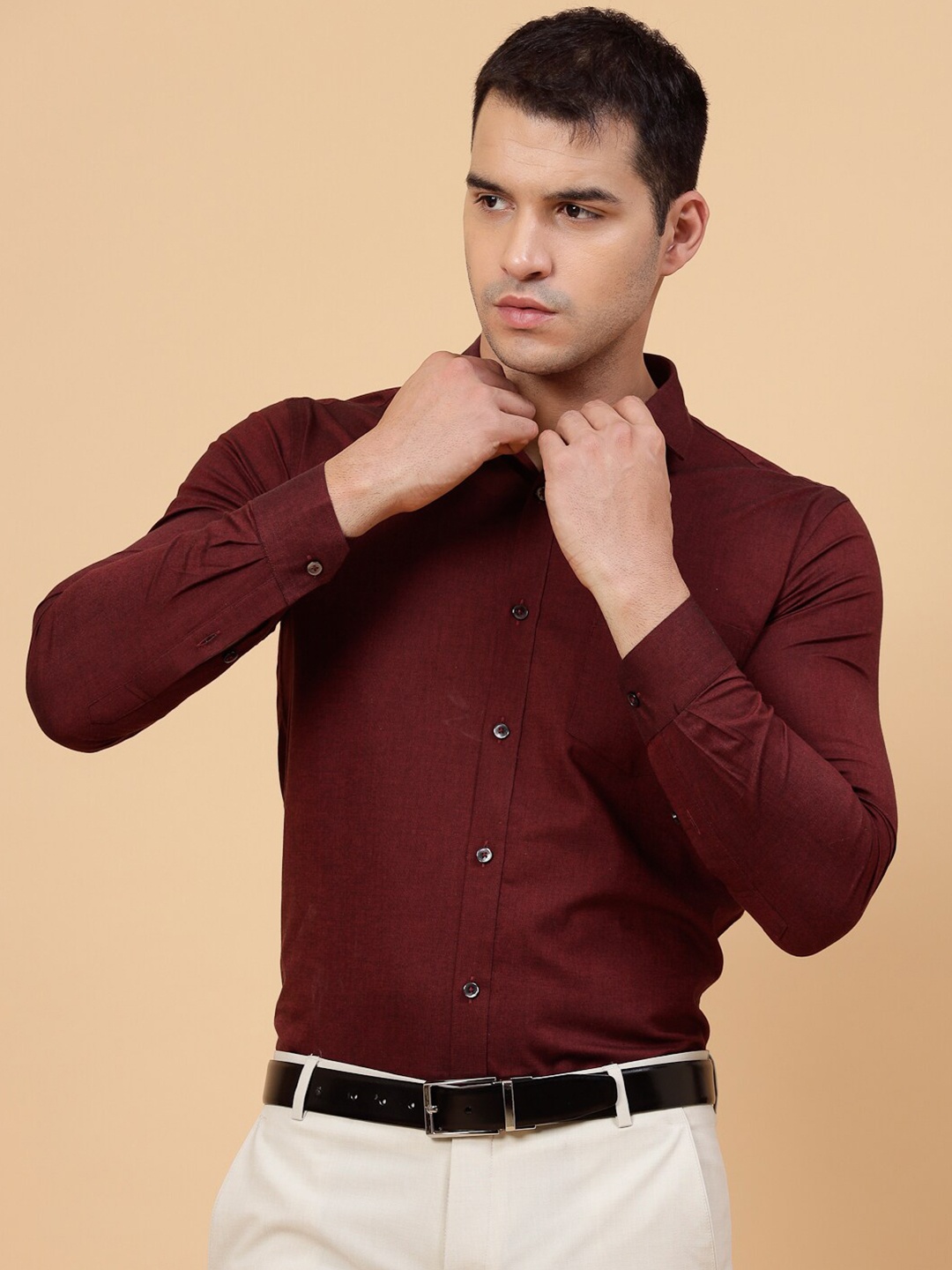 

JADEBERRY Standard Spread Collar Cotton Formal Shirt, Maroon