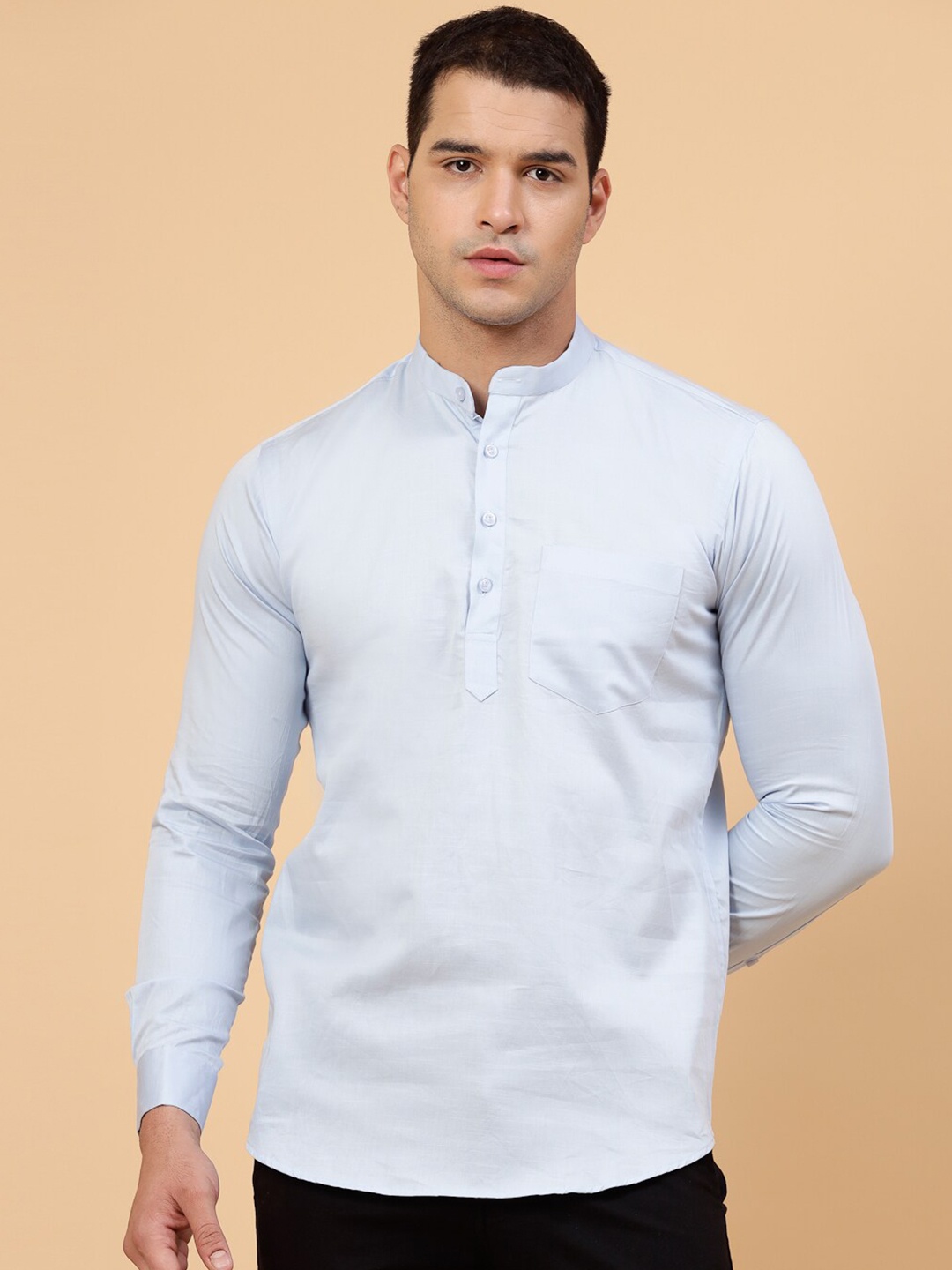 

JADEBERRY Standard Band Collar Cotton Casual Shirt, Blue