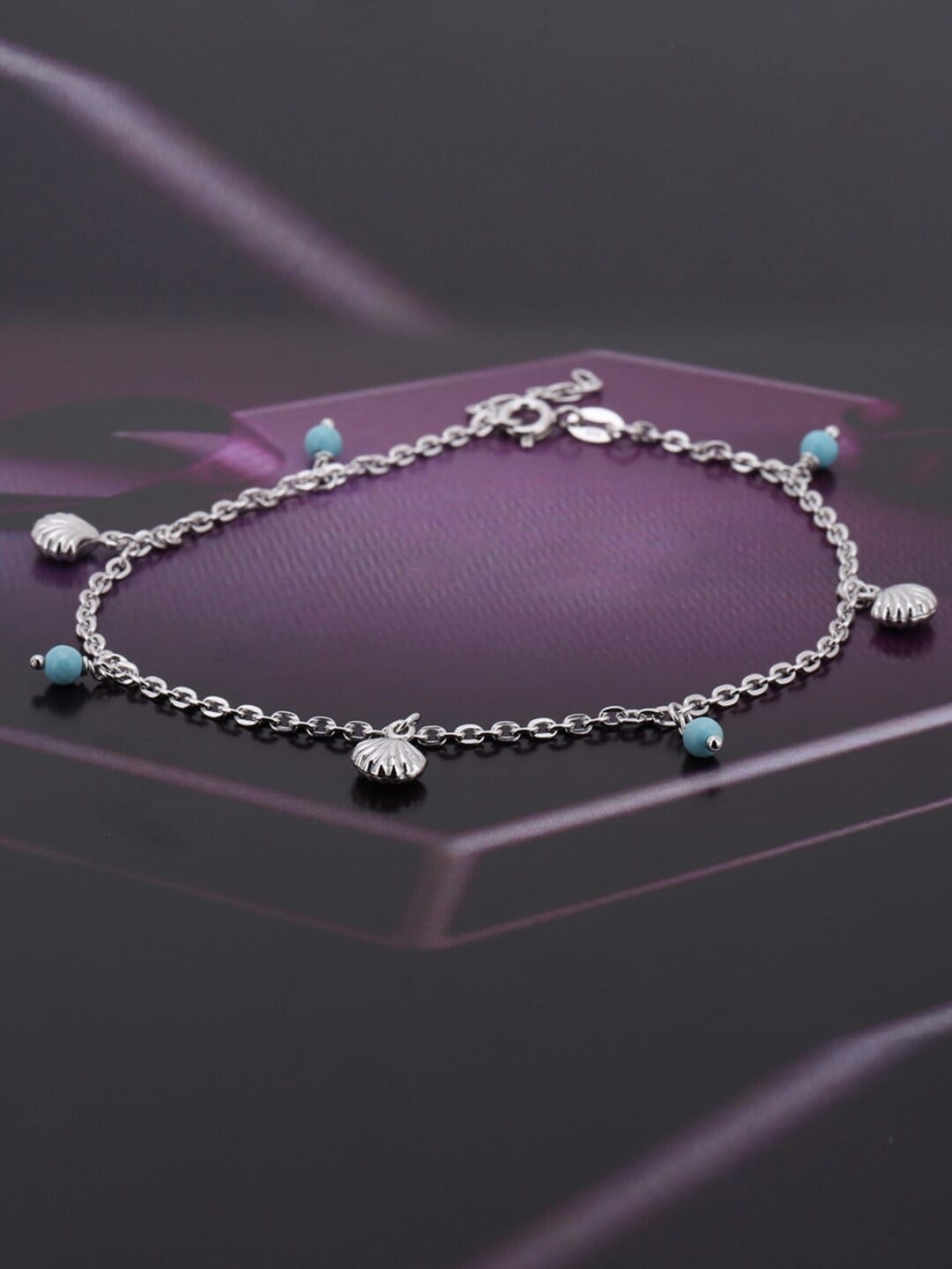 

Carlton London Rhodium-Plated 92.5 Sterling Silver Stone-Studded & Beaded Anklet