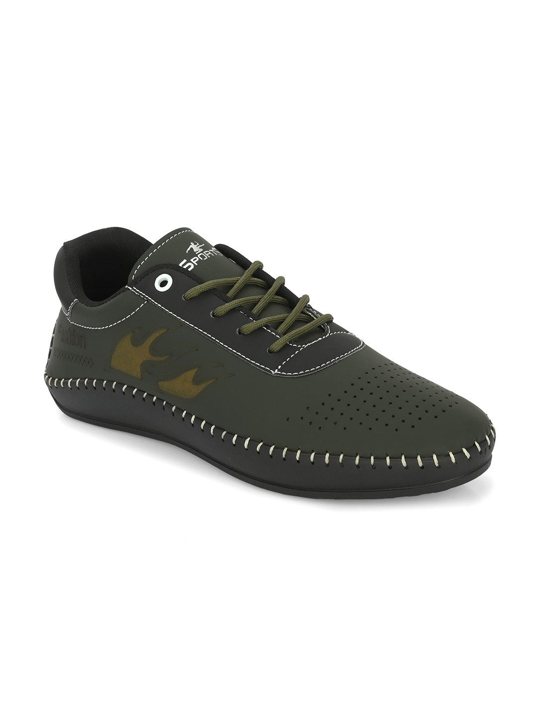 

Azzaro Black Men Perforated Lightweight Sneakers, Olive