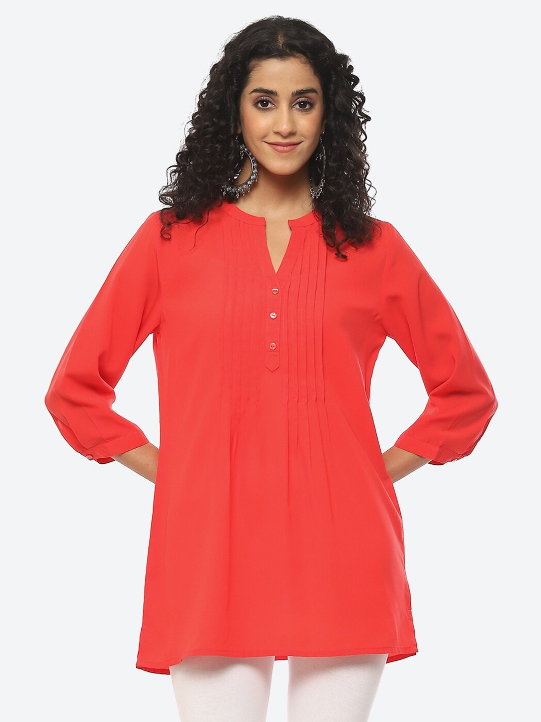 

2Bme Mandarin Collar Stright Kurti, Red