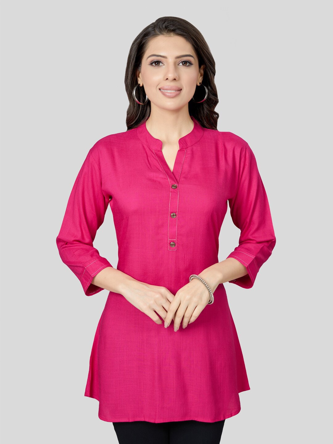 

Saree Swarg Mandarin Collar A-line Kurti, Pink