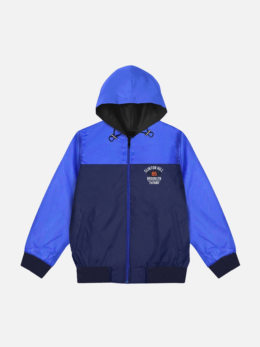 

Trampoline Kids Colourblocked Windcheater Hooded Bomber Jacket, Blue