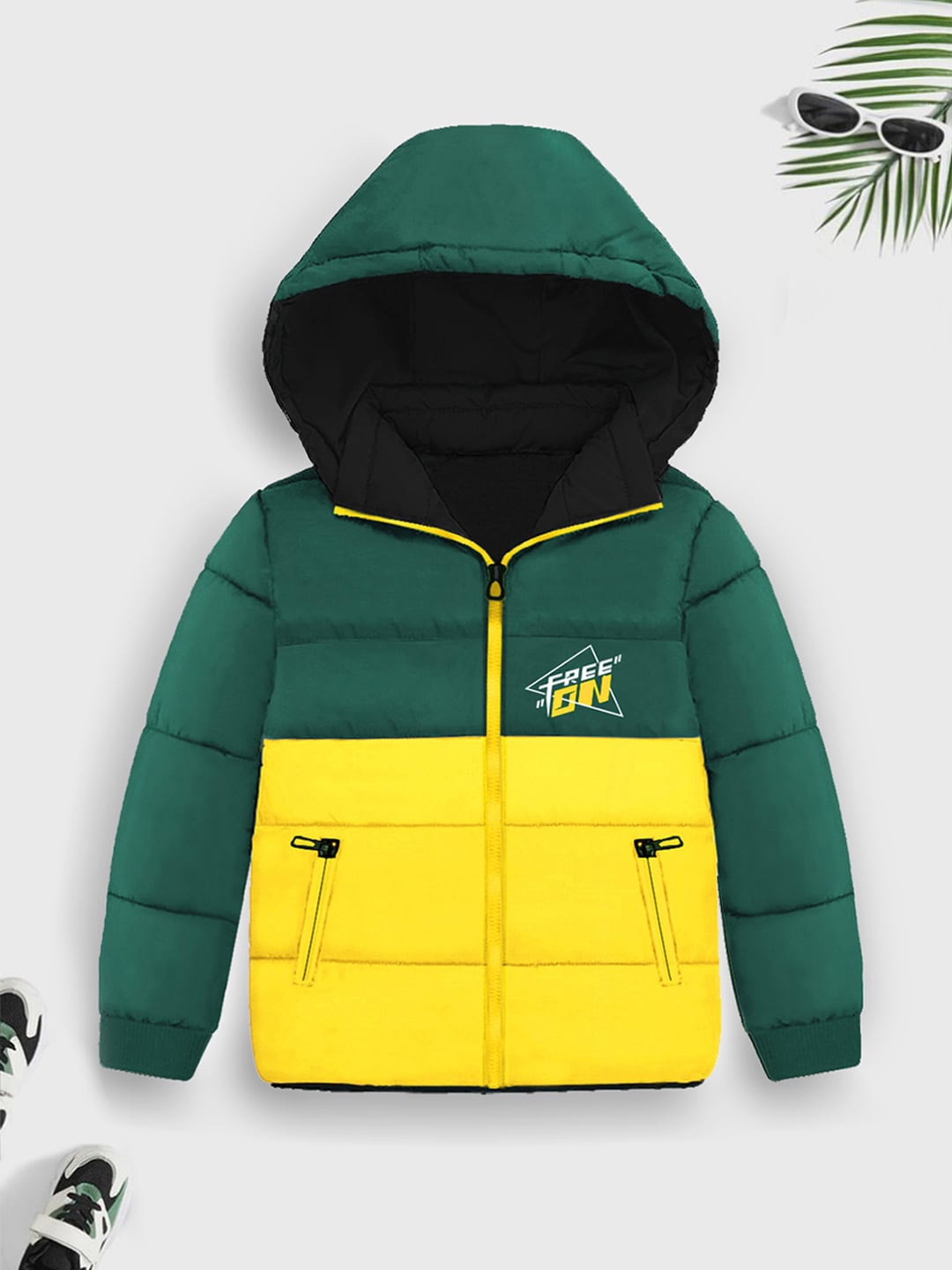

Trampoline Kids Colourblocked Hooded Padded Jacket, Green