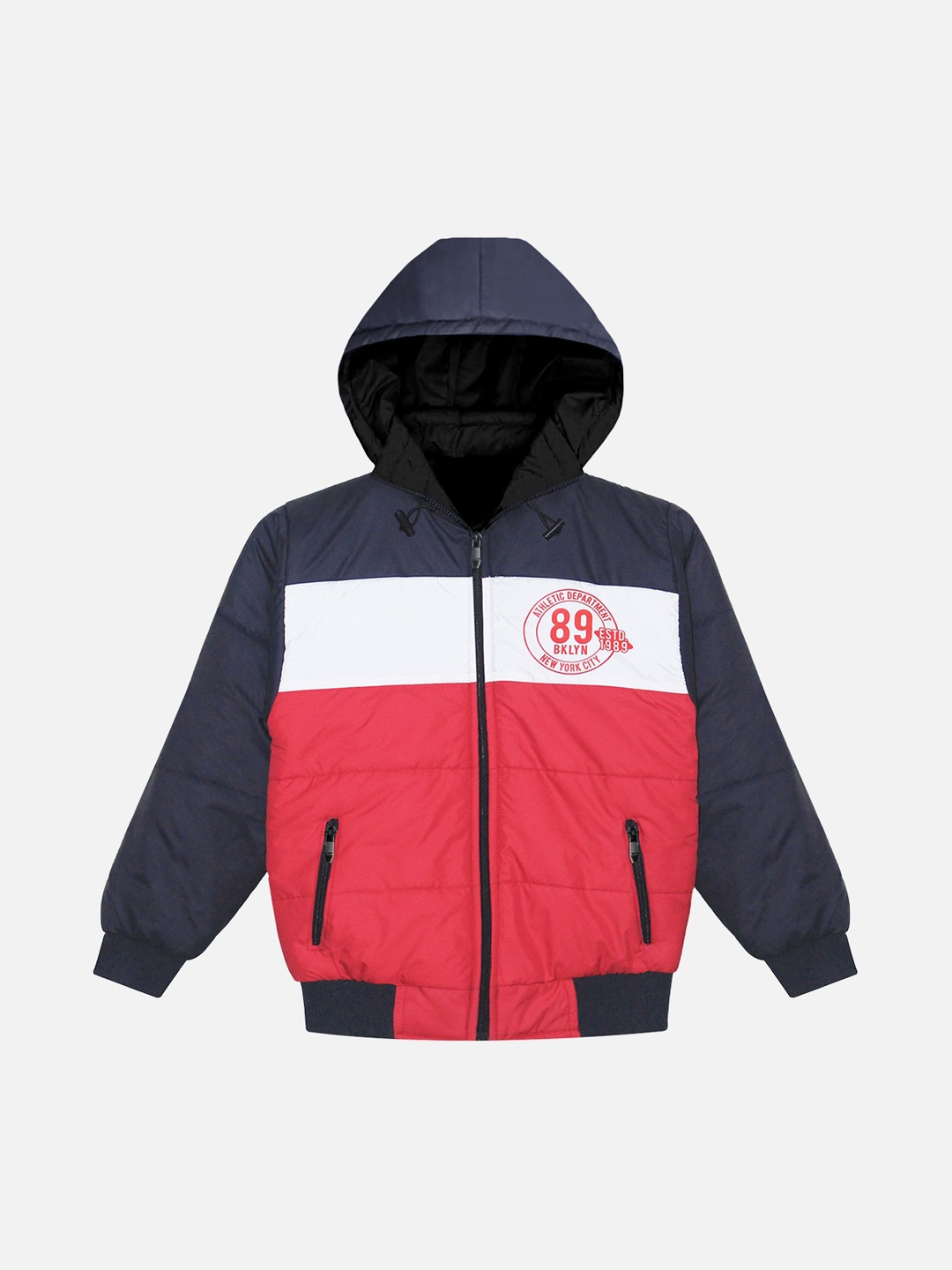 

Trampoline Kids Colourblocked Hooded Long Sleeves Bomber Jacket, Red