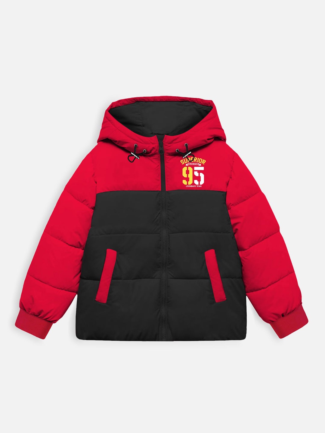 

Trampoline Kids Colourblocked Hooded Long Sleeves Padded Jacket, Red