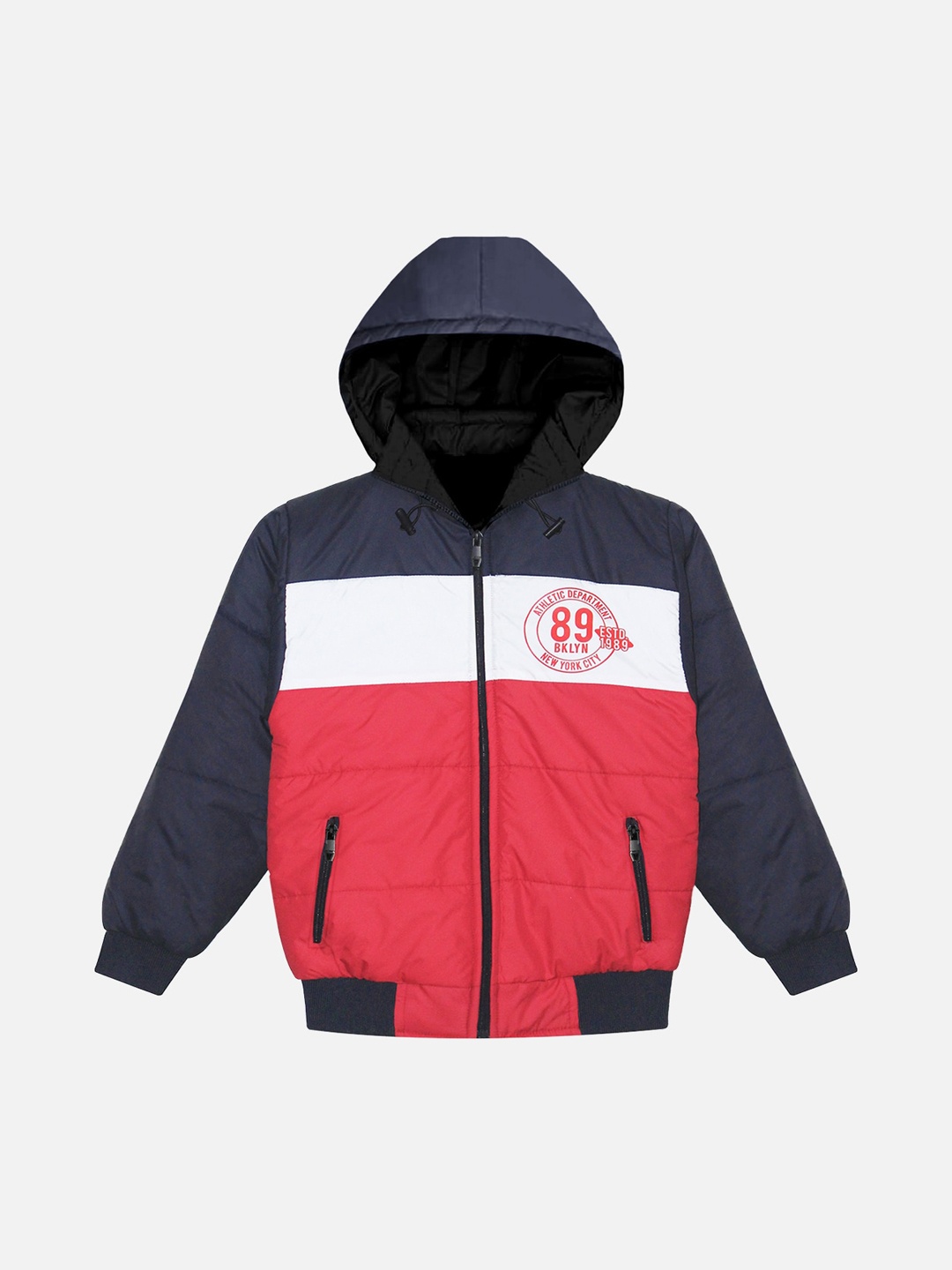 

Trampoline Kids Colourblocked Hooded Long Sleeves Bomber Jacket, Red