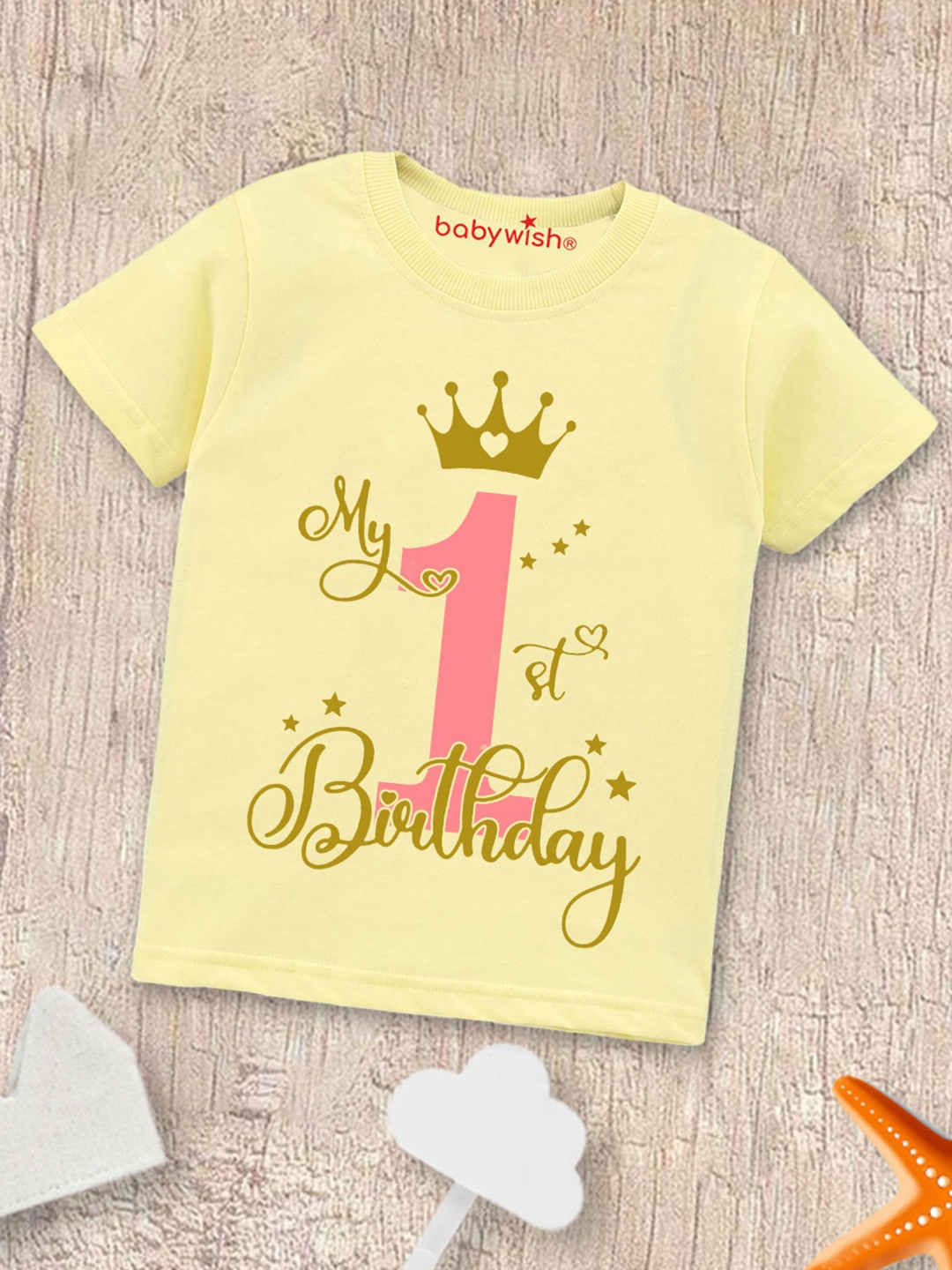 

Babywish Kids First Birthday Printed Cotton T-shirt, Yellow