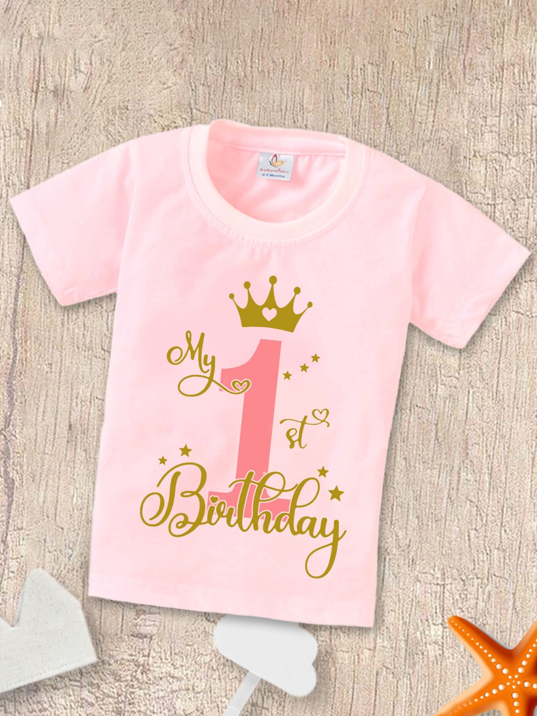 

Babywish Kids Graphic Printed Cotton T-shirt, Pink