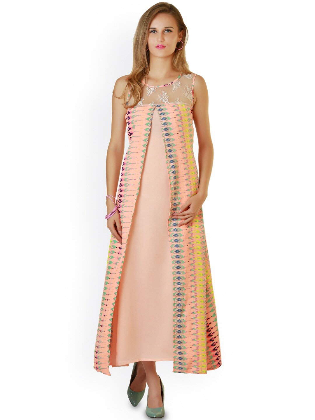 

BAESD Self Design Sleeveless Crepe A-Line Maxi Dress, Peach