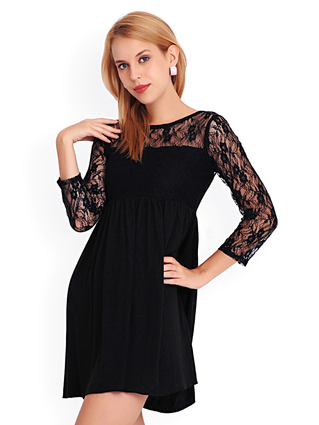 

BAESD Boat Neck Empire Mini Dress, Black