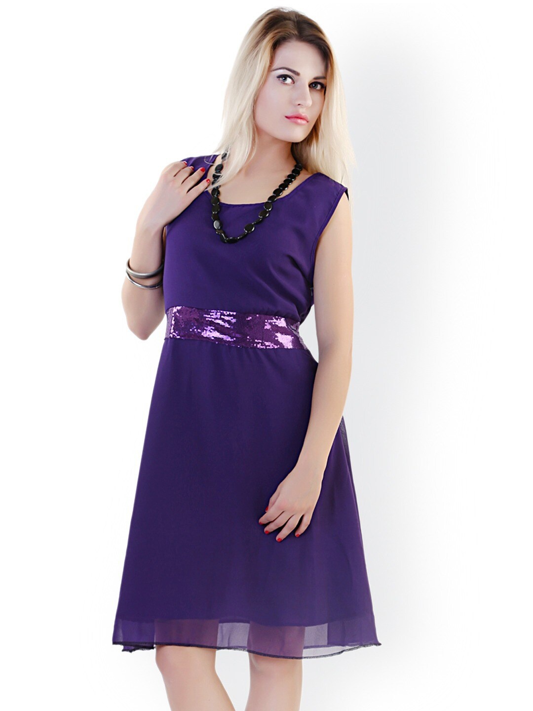 

BAESD Georgette Sequinned A-line Dress, Blue