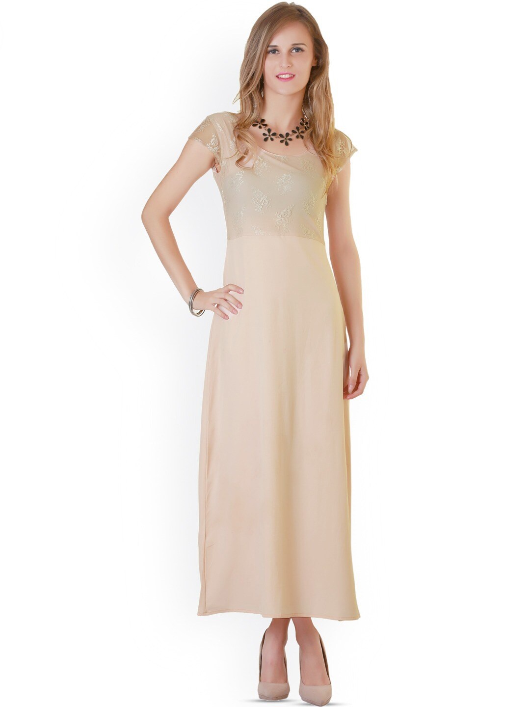 

BAESD Self Design Crepe A-Line Maxi Dress, Peach