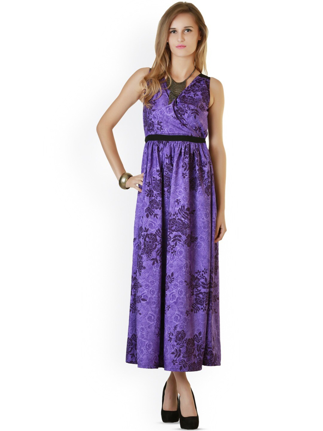 

BAESD Floral Printed Georgette A-line Maxi Dress, Purple