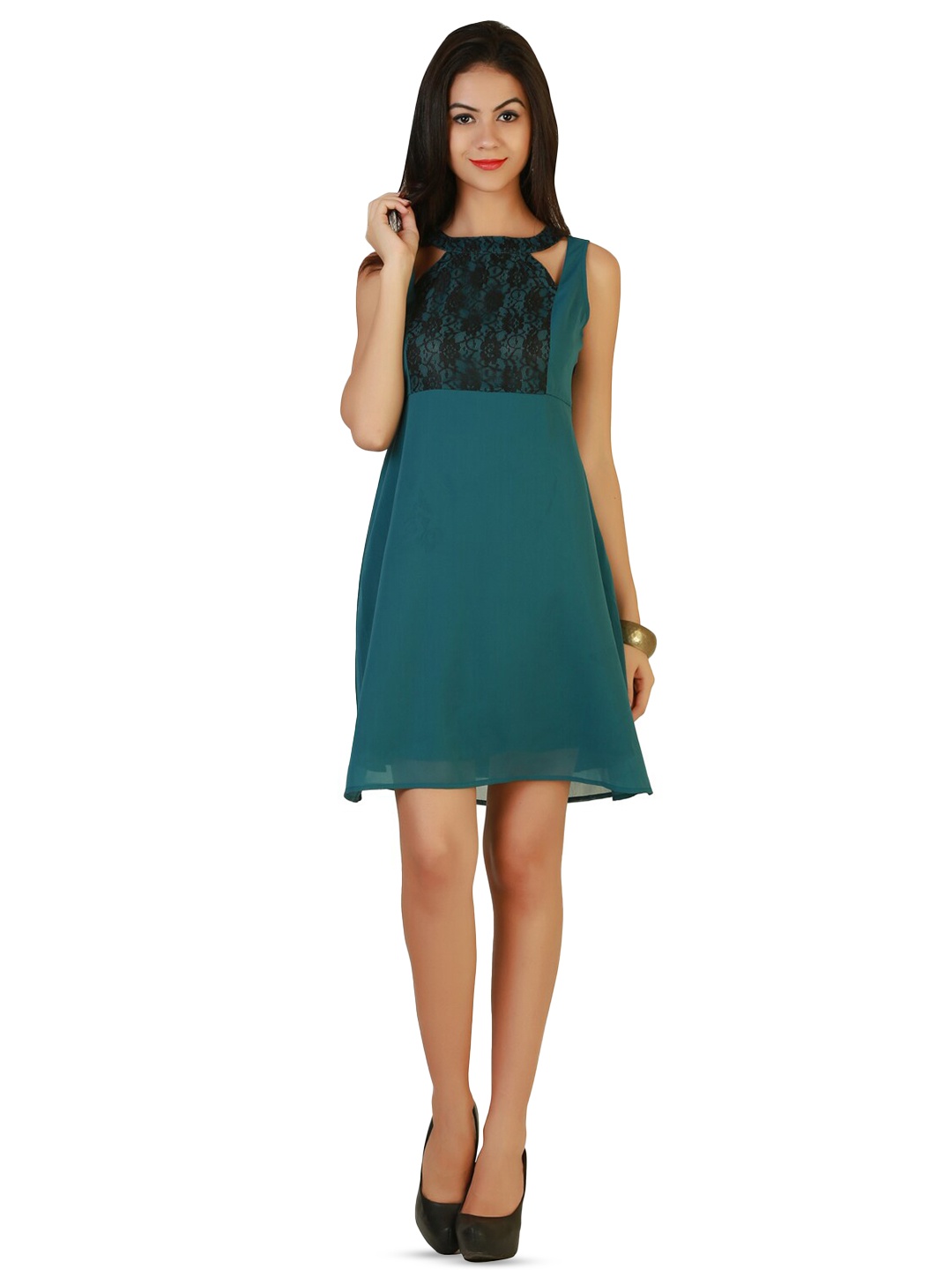 

BAESD Cut-Out Georgette A-Line Dress, Green