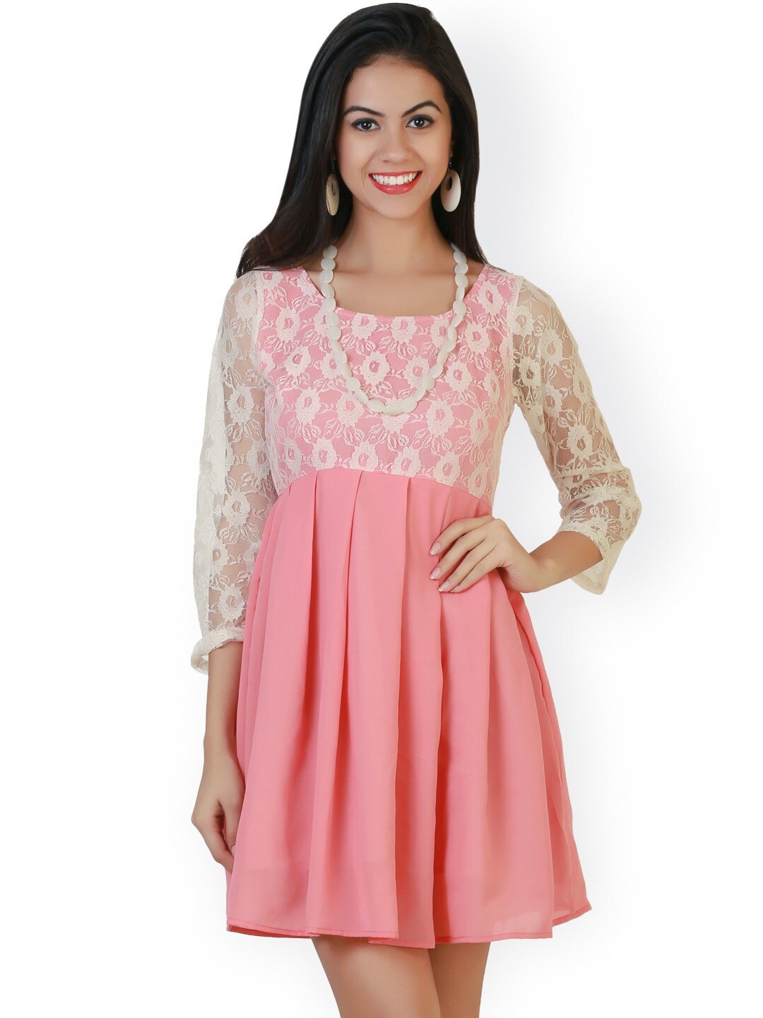 

BAESD Floral Self Design Georgette Fit & Flare Mini Dress, Pink