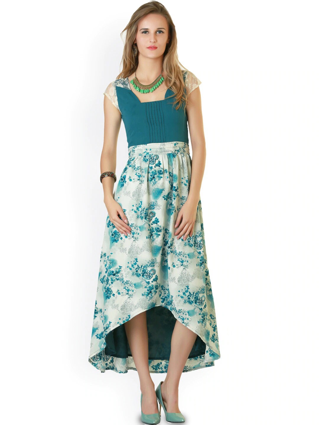 

BAESD Floral Printed Sweetheart Neck Crepe Fit & Flare Midi Dress, Teal