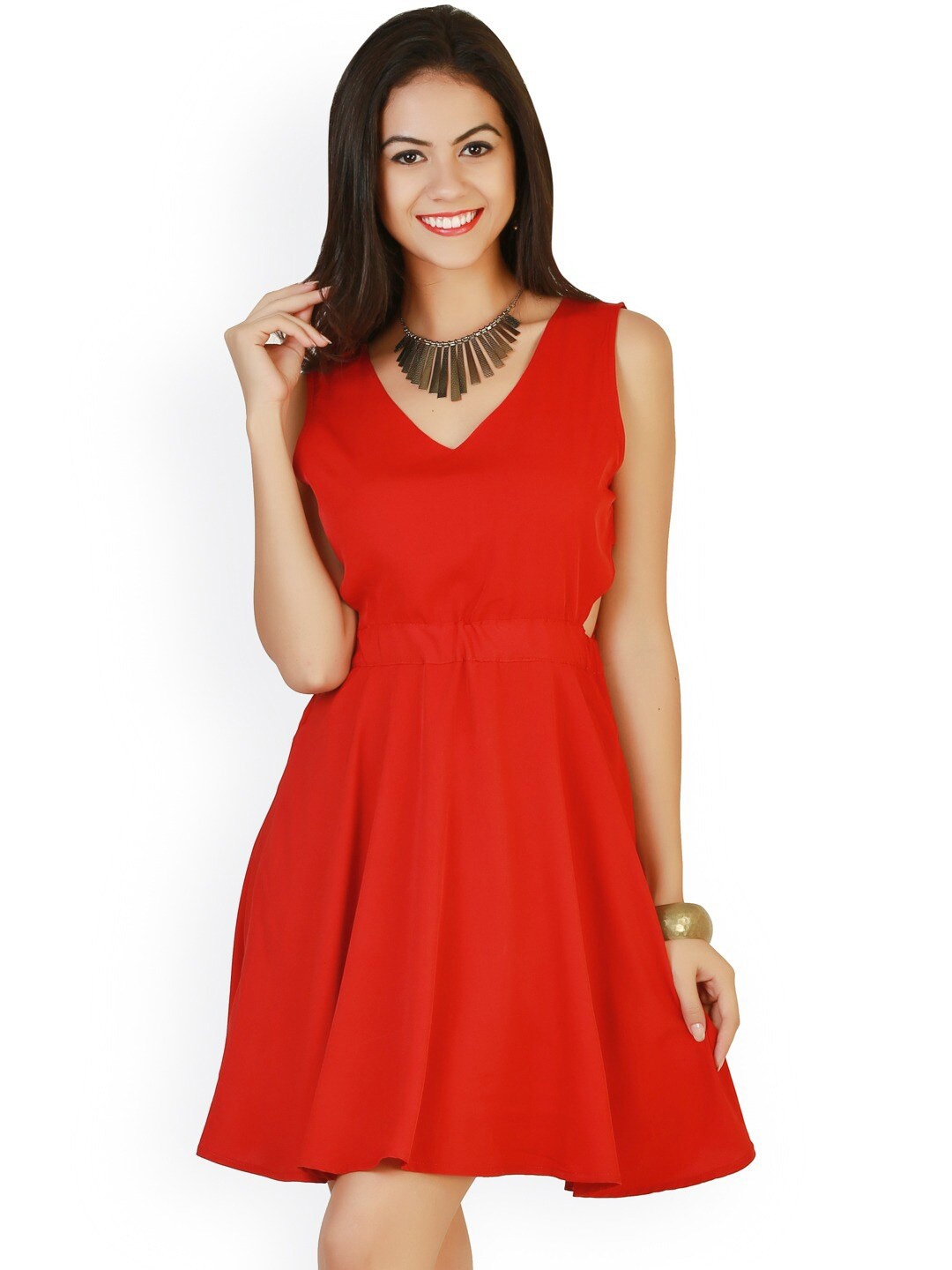 

BAESD V-Neck Sleeveless Cut-Outs Fit & Flare Dress, Red