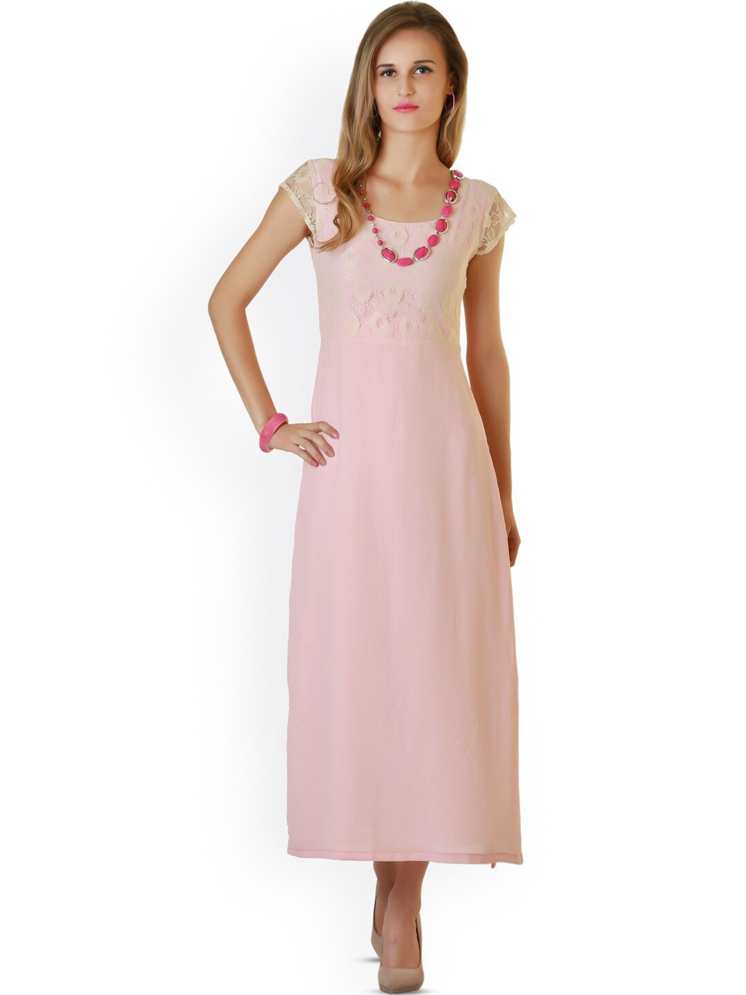 

BAESD Floral Self Design Georgette A Line Maxi Dress, Pink