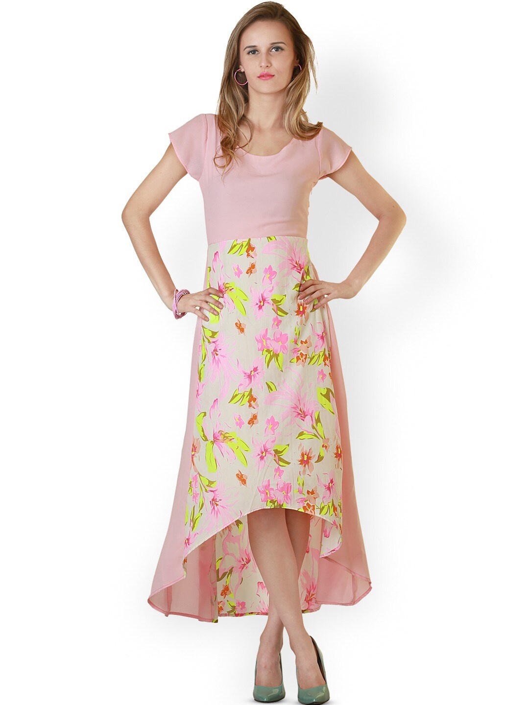 

BAESD Floral Printed Cap Sleeves A-Line Dress, Pink