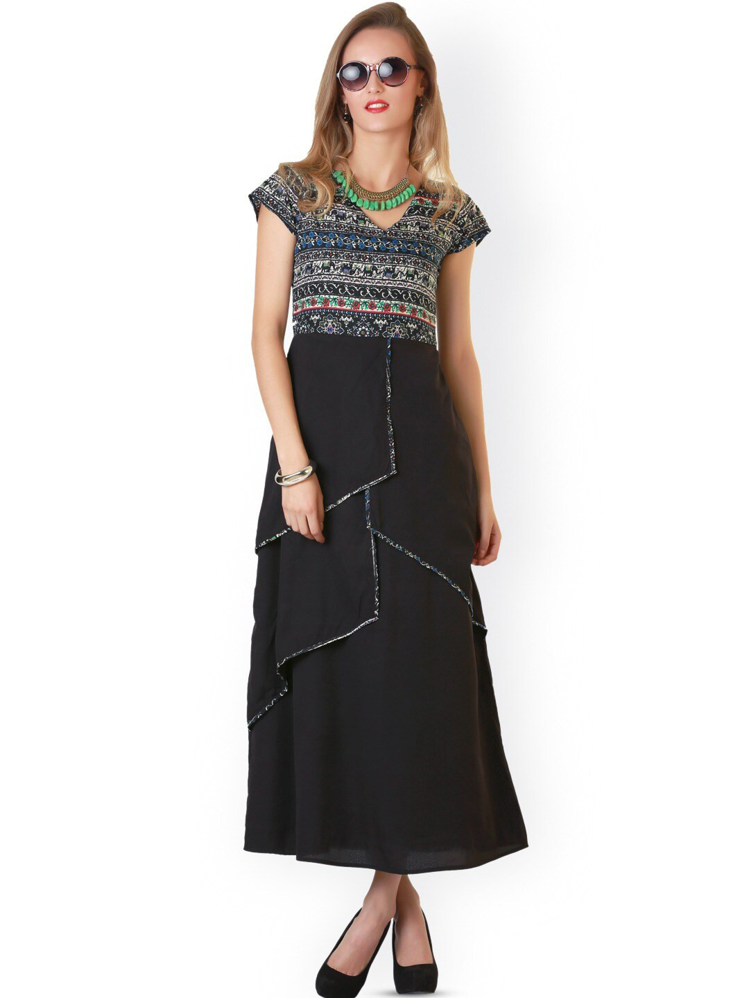 

BAESD Ethnic Motifs Printed Maxi Dress, Black