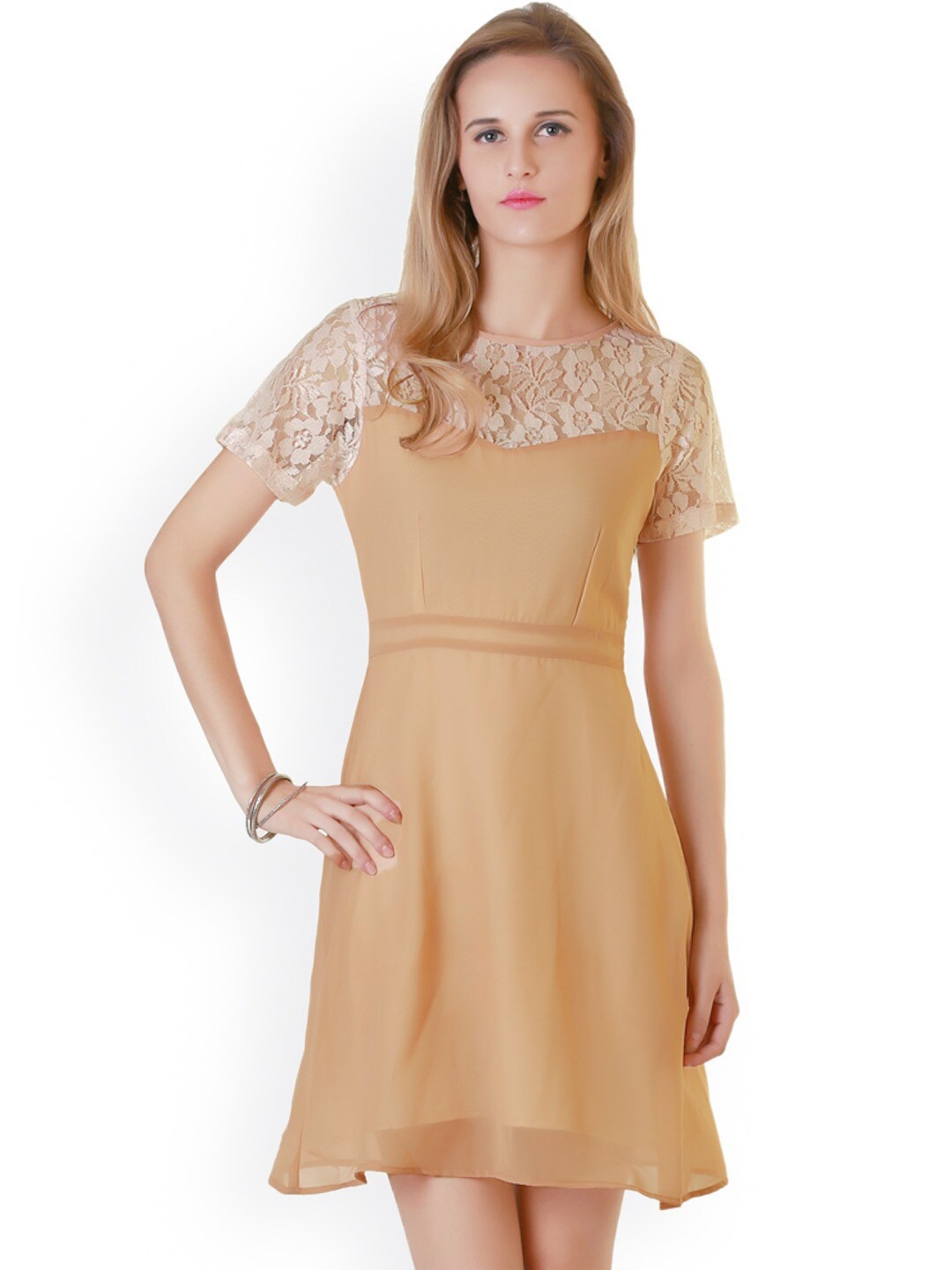 

BAESD Round Neck A-Line Dress, Peach