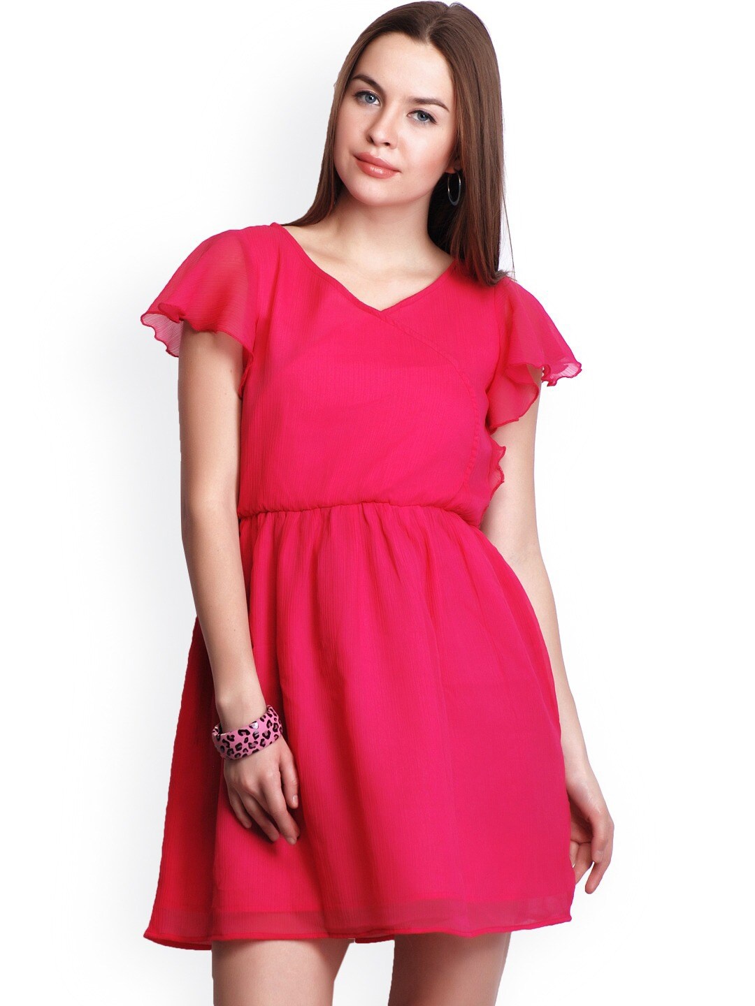 

BAESD Flared Sleeves Chiffon Fit & Flare Dress, Pink