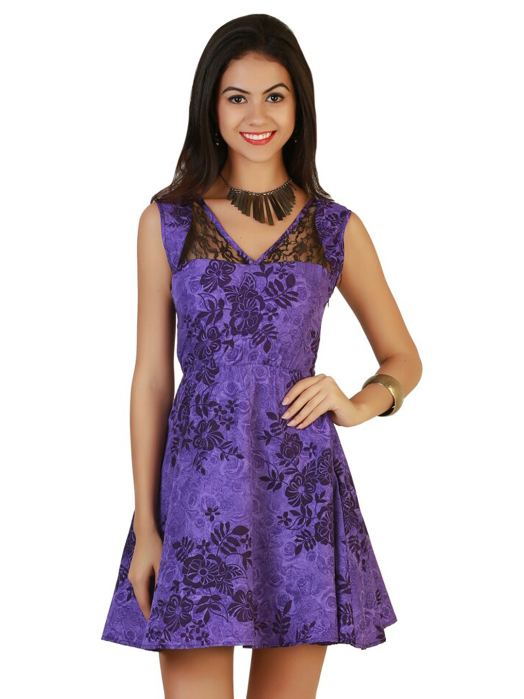 

BAESD Floral Printed Sleeveless Crepe Fit & Flare Dress, Violet