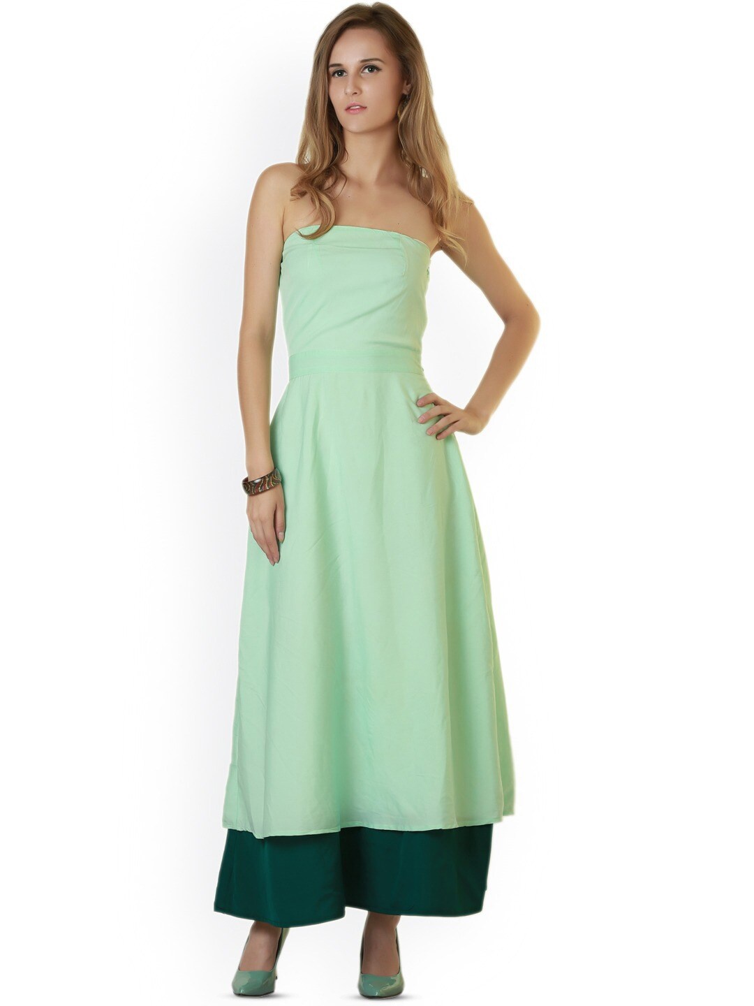 

BAESD Strapless Georgette Layered Maxi Dress, Green