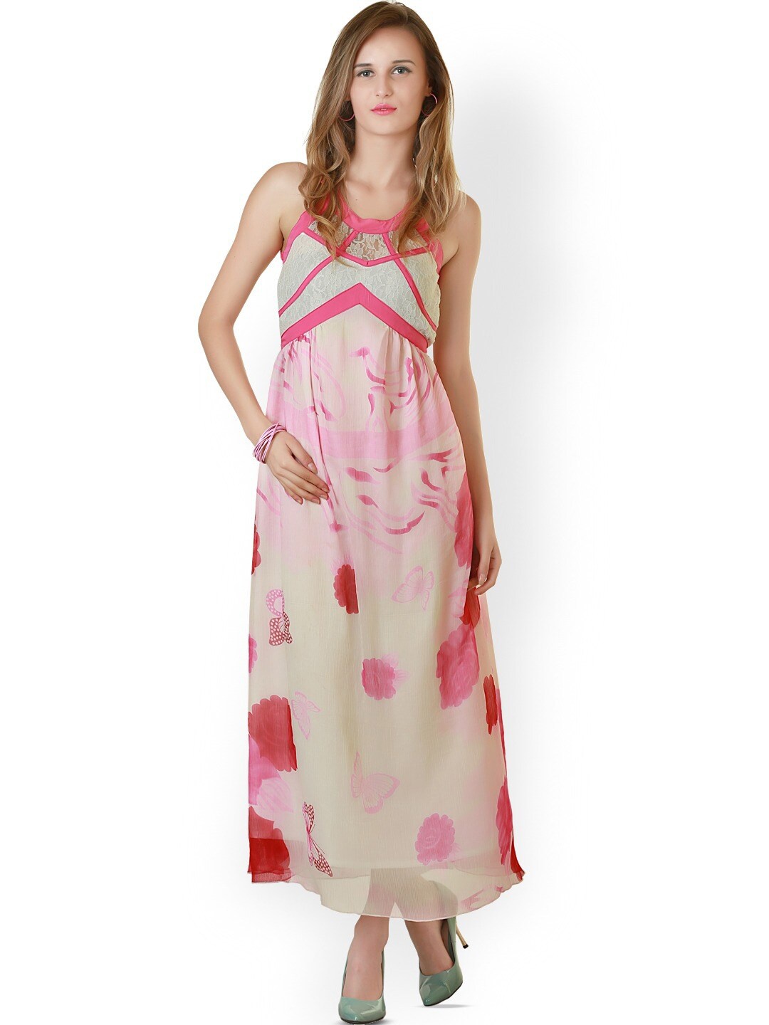 

BAESD Floral Printed Shoulder Straps A-Line Maxi Dress, Pink