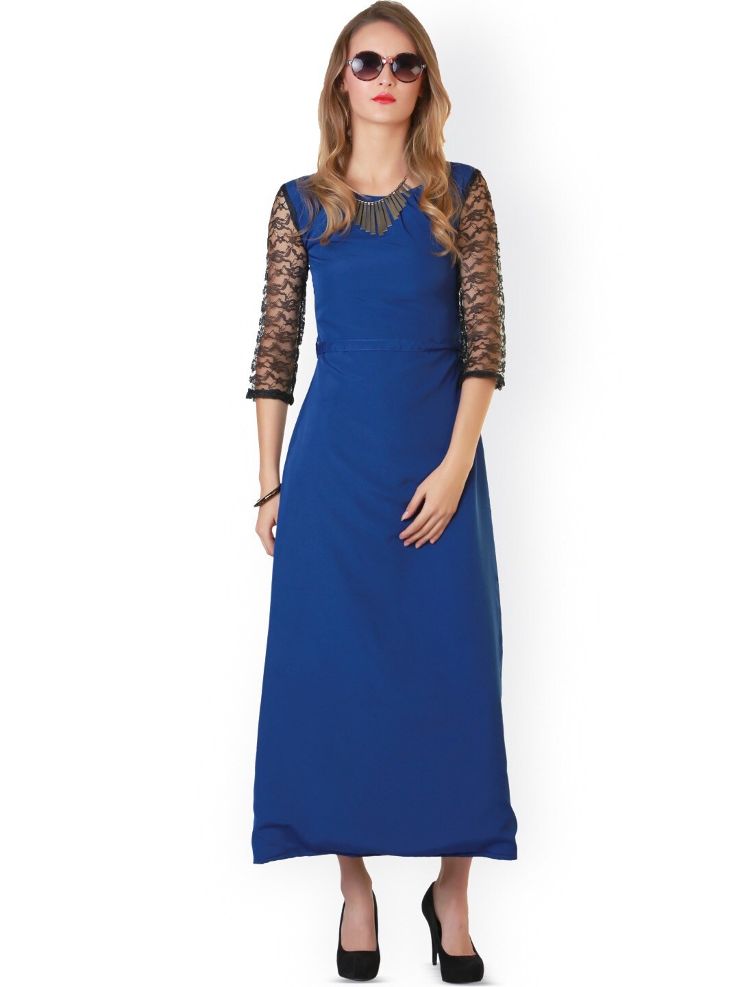 

BAESD Boat Neck Georgette A-Line Maxi Dress, Blue