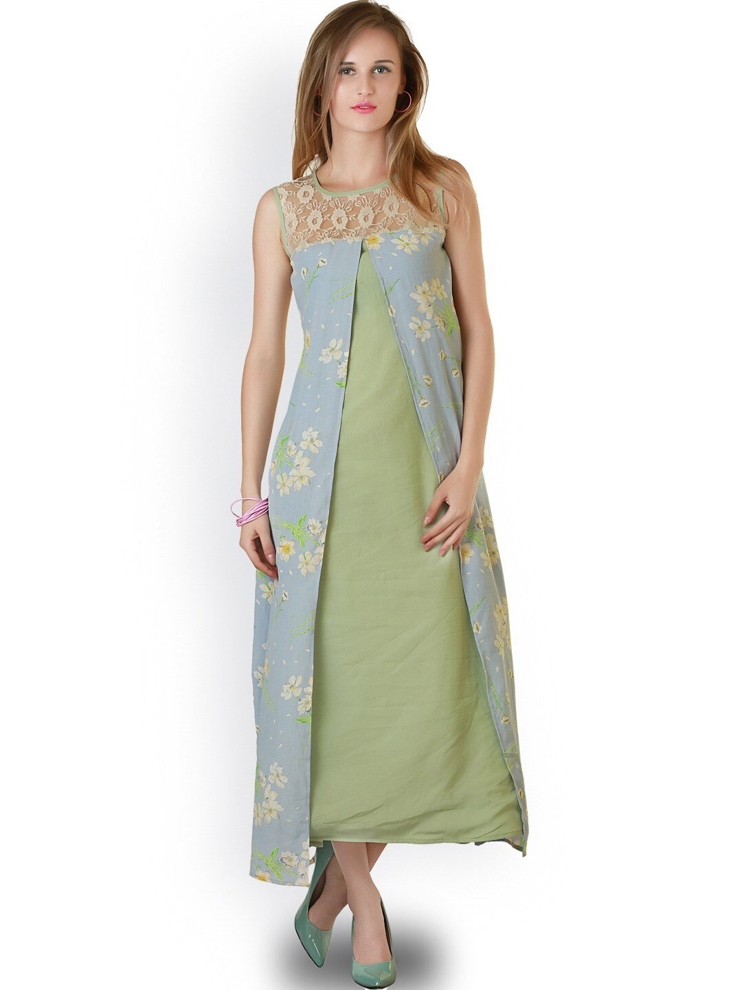 

BAESD Floral Printed Sleeveless A-Line Maxi Dress, Blue