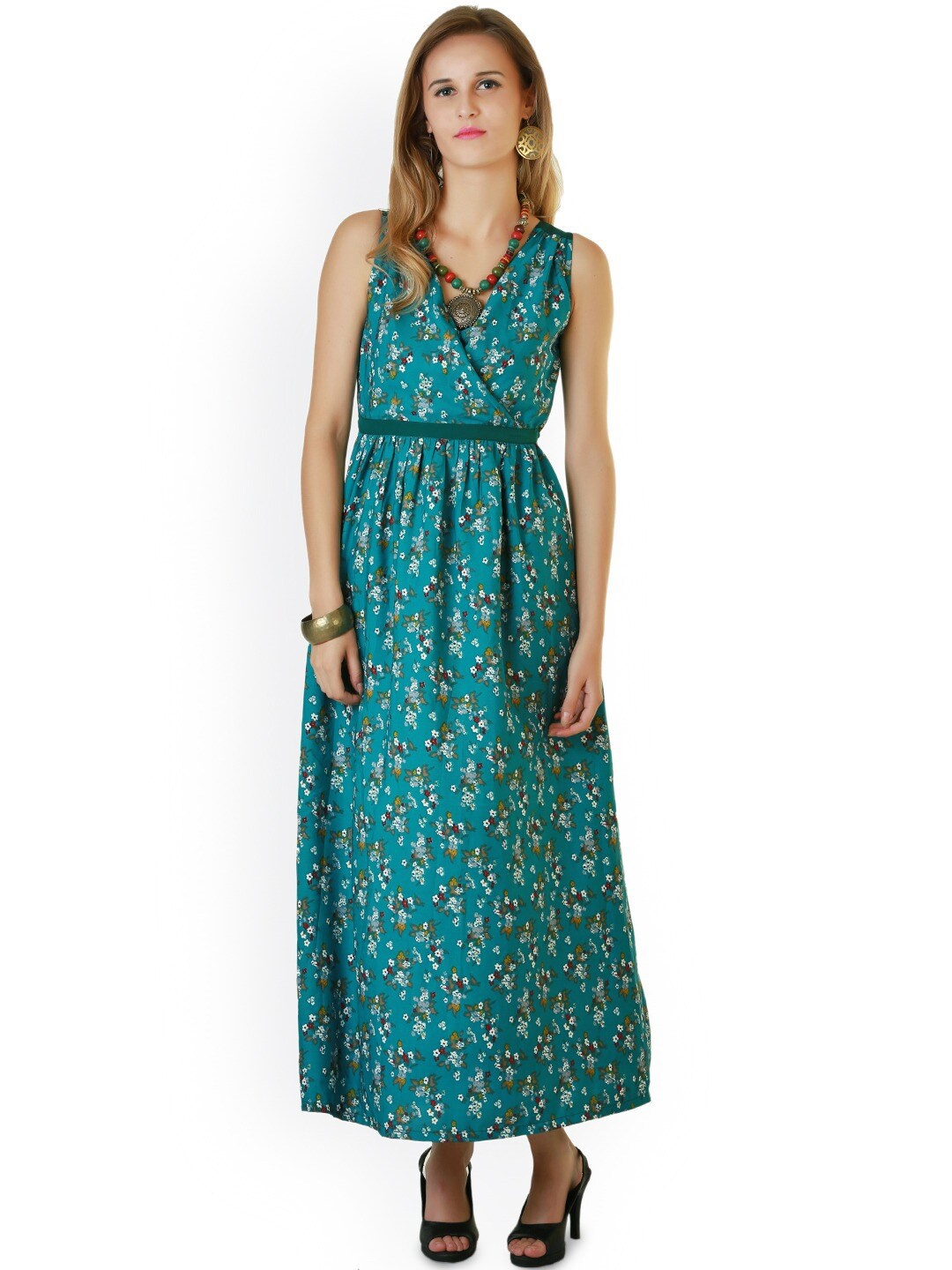 

BAESD Floral Printed V-Neck Fit & Flare Maxi Dress, Blue