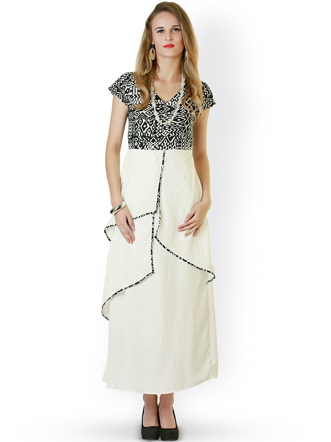 

BAESD Abstract Printed A-Line Maxi Dress, White