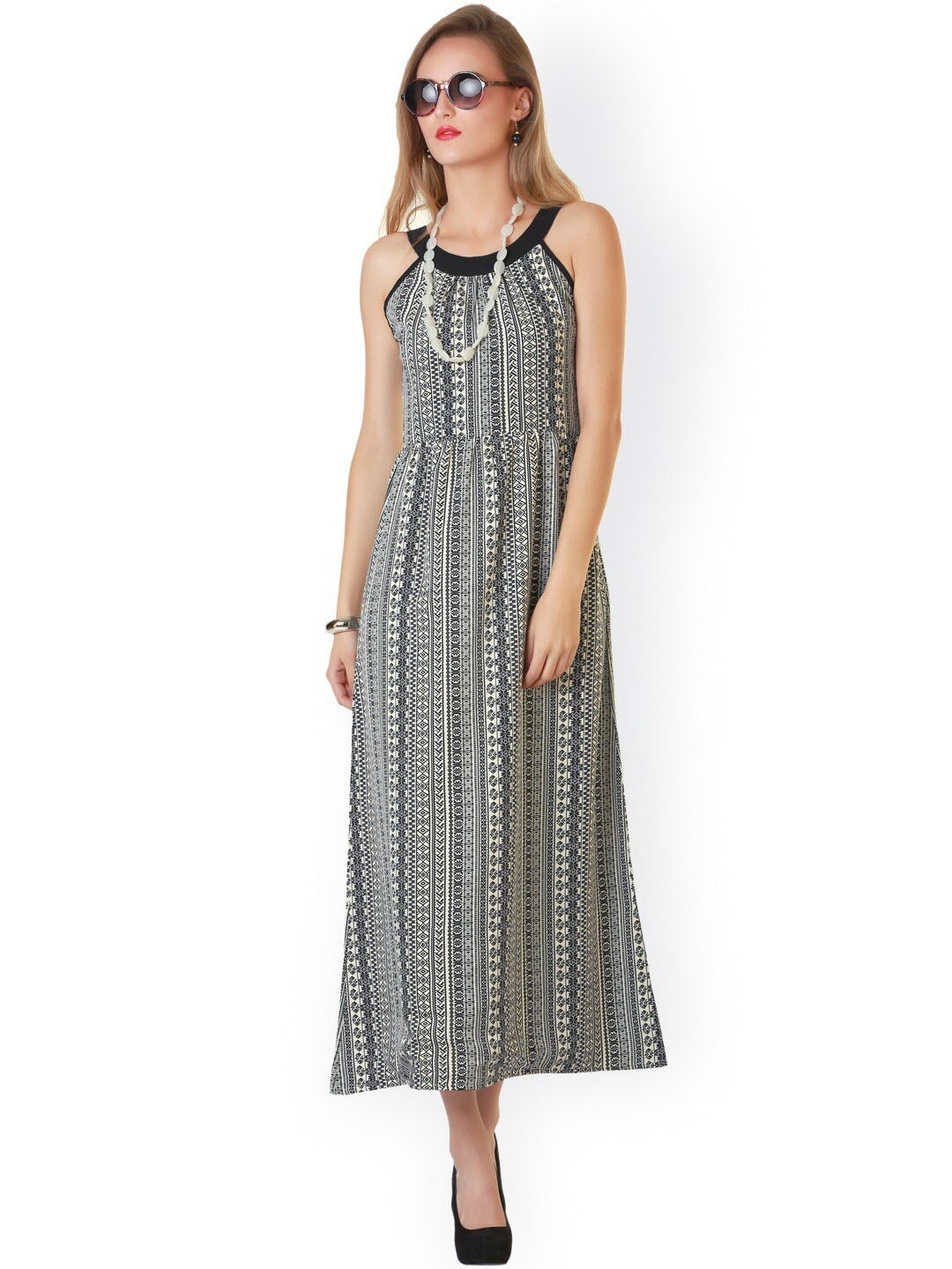 

BAESD Tribal Printed Sleeveless A-Line Maxi Dress, Black