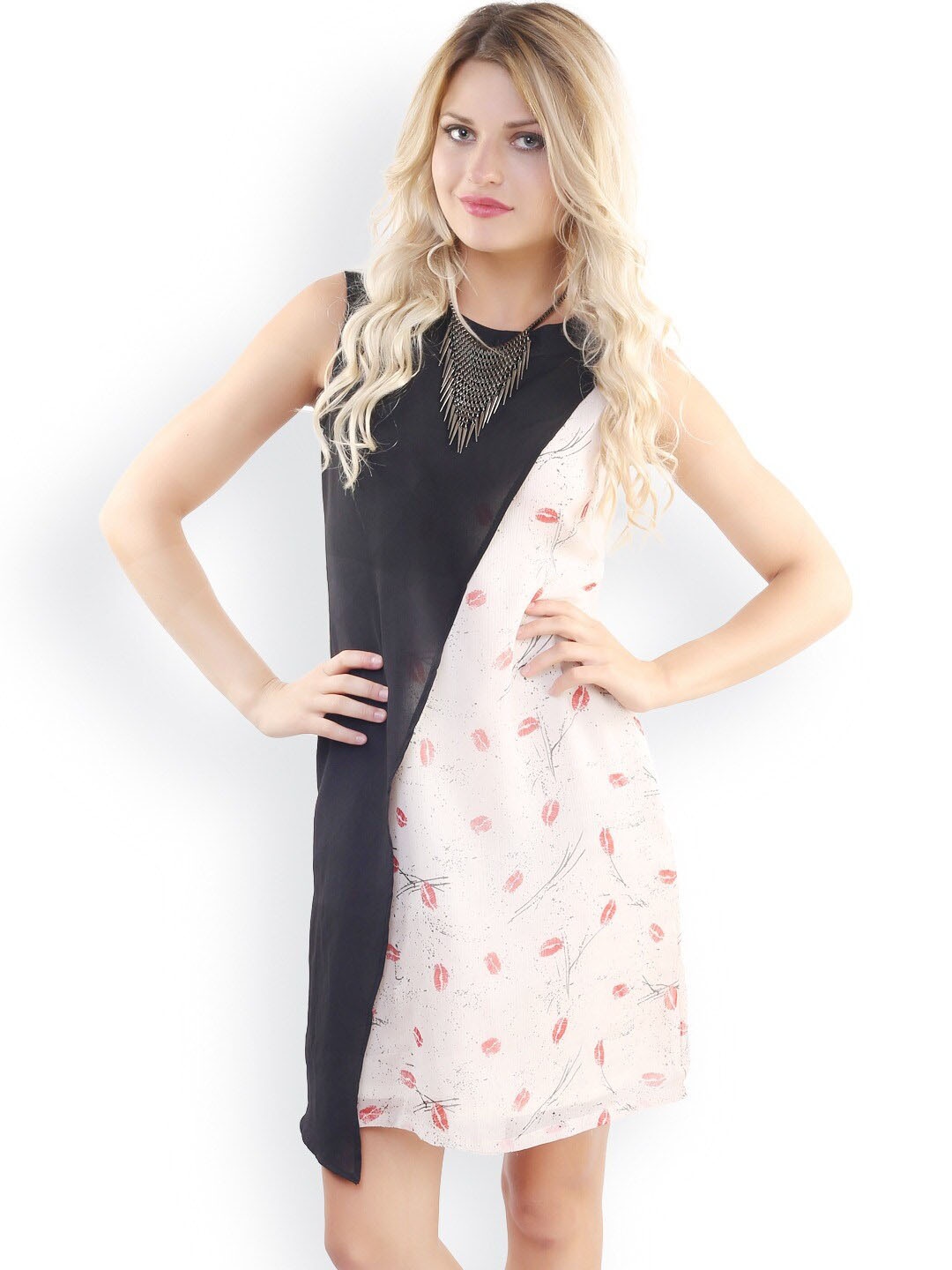 

BAESD Floral Printed Sleeveless A-Line Dress, Off white