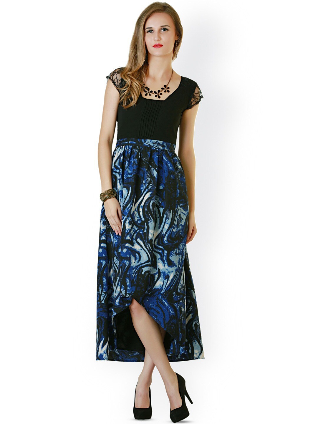 

BAESD Abstract Print Crepe Fit and Flare Midi Dress, Black