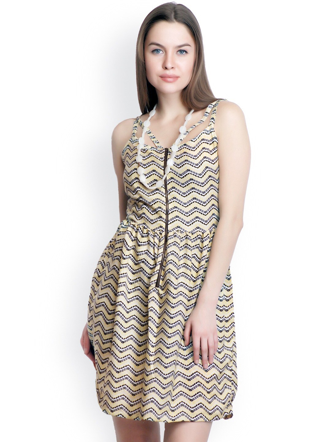 

BAESD Chevron Printed Crepe A-Line Dress, Beige
