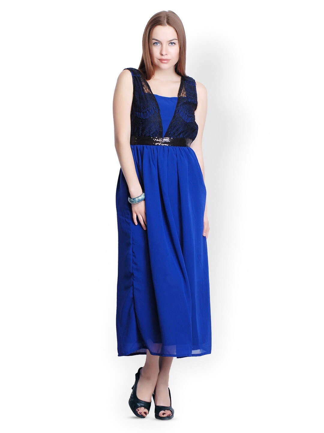 

BAESD Lace Details Crepe A-Line Midi Dress, Blue