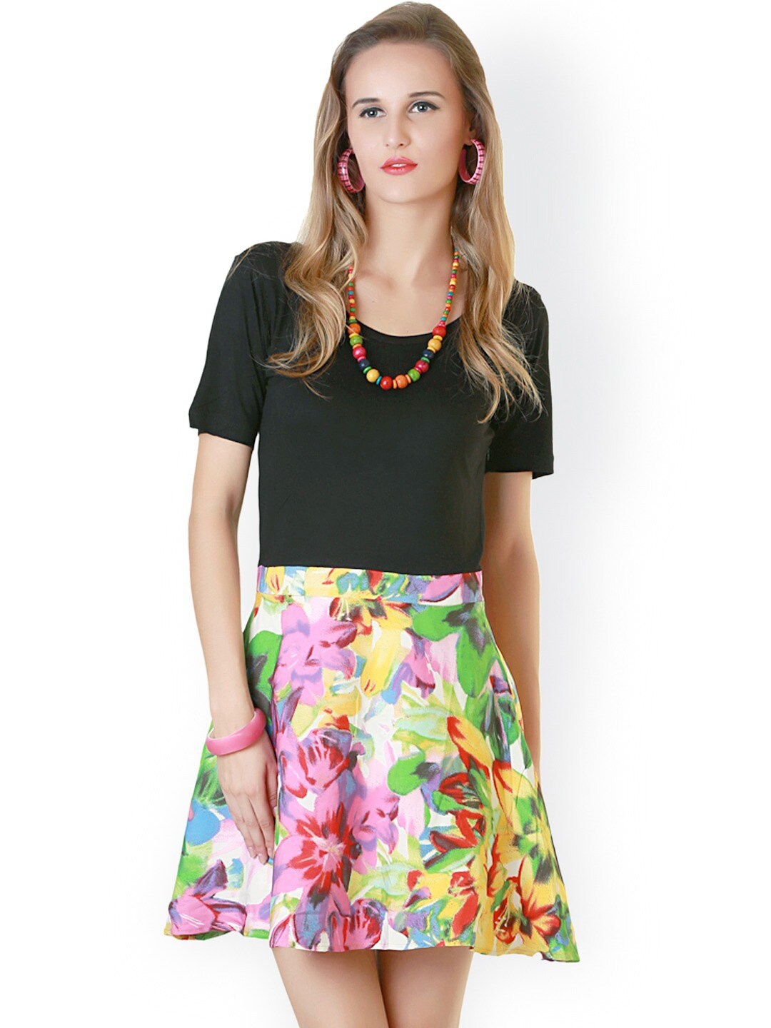 

BAESD Floral Printed Crepe A-Line Mini Dress, Black