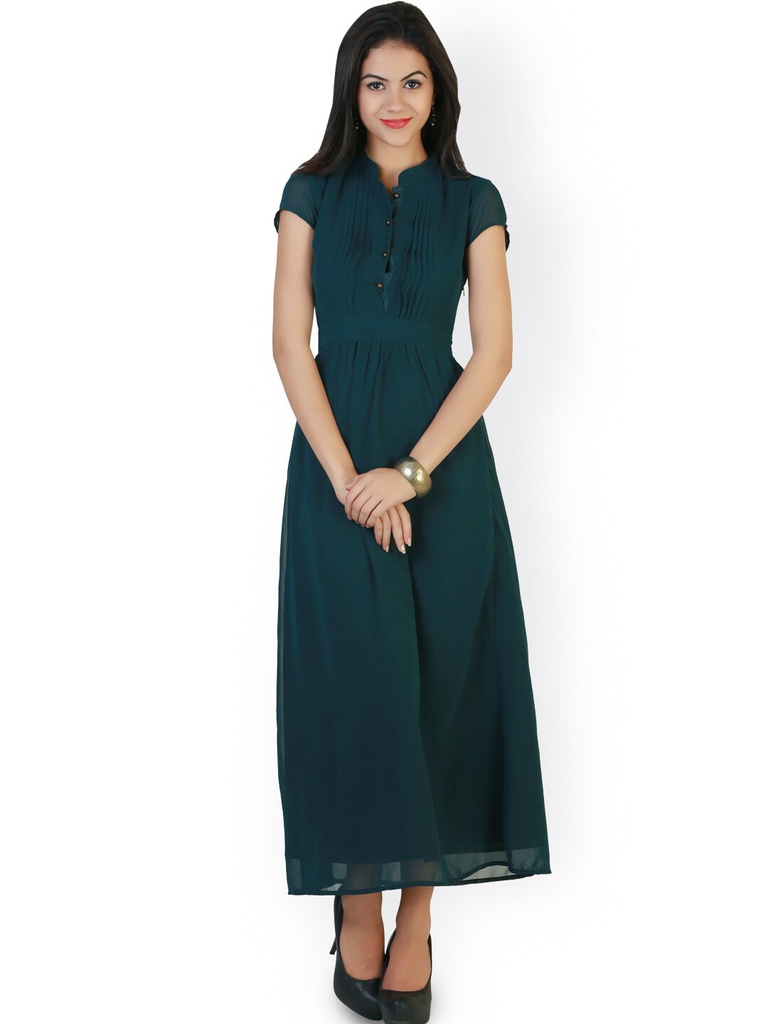 

BAESD Mandarin Collar Georgette Maxi Dress, Green